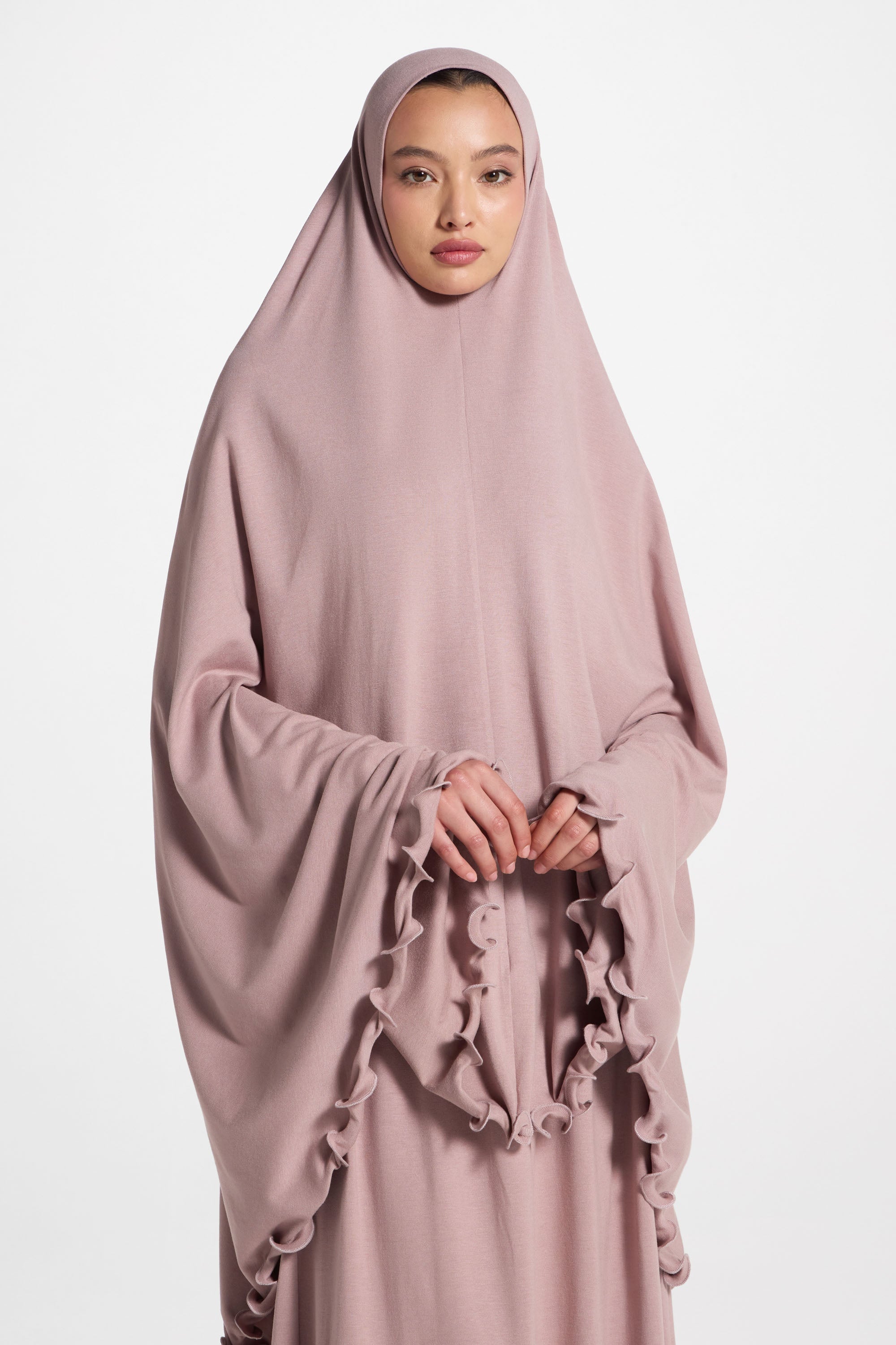 Ruffle Jersey Prayer Set - Desert Mauve Sets Veiled