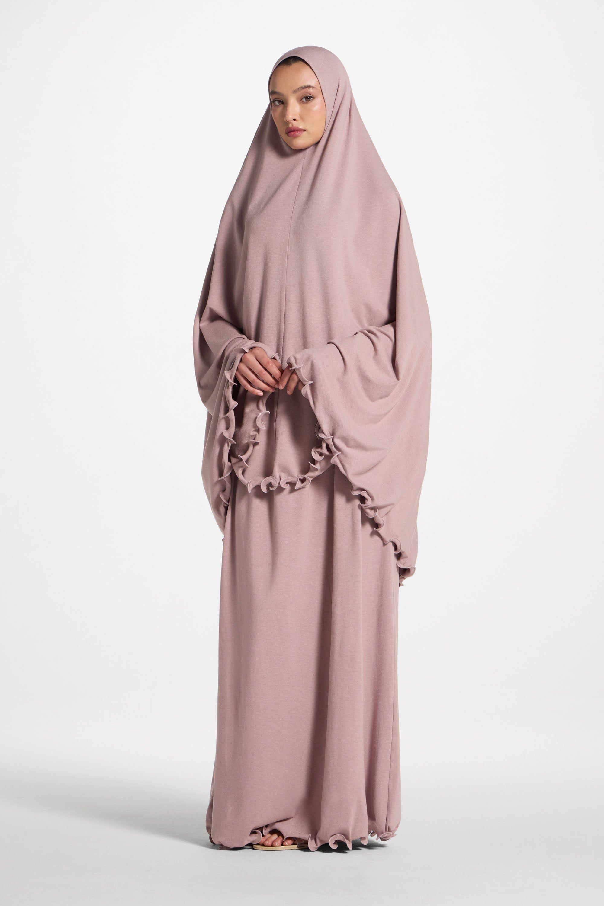 Ruffle Jersey Prayer Set - Desert Mauve Sets Veiled