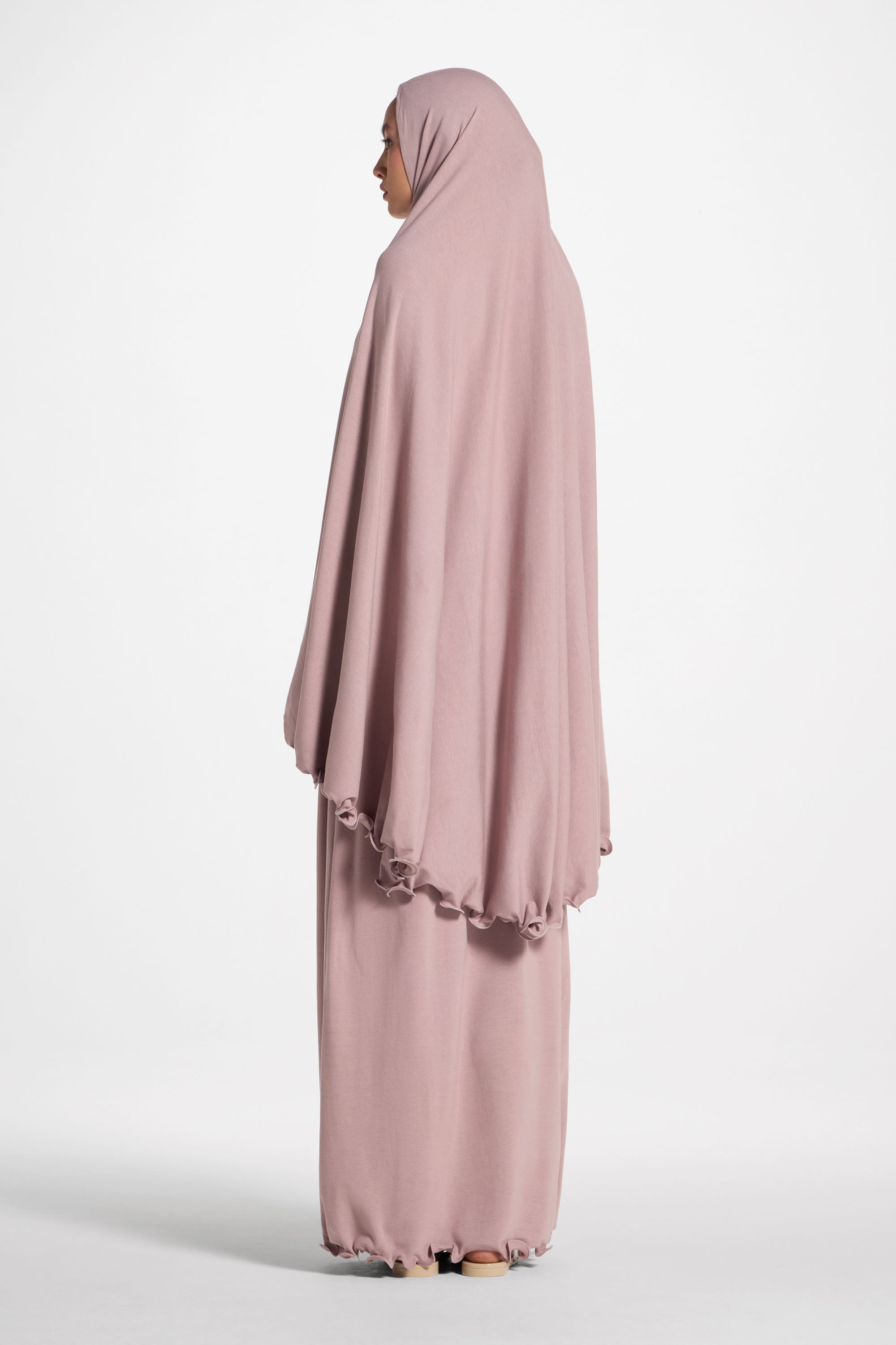 Ruffle Jersey Prayer Set - Desert Mauve Sets Veiled