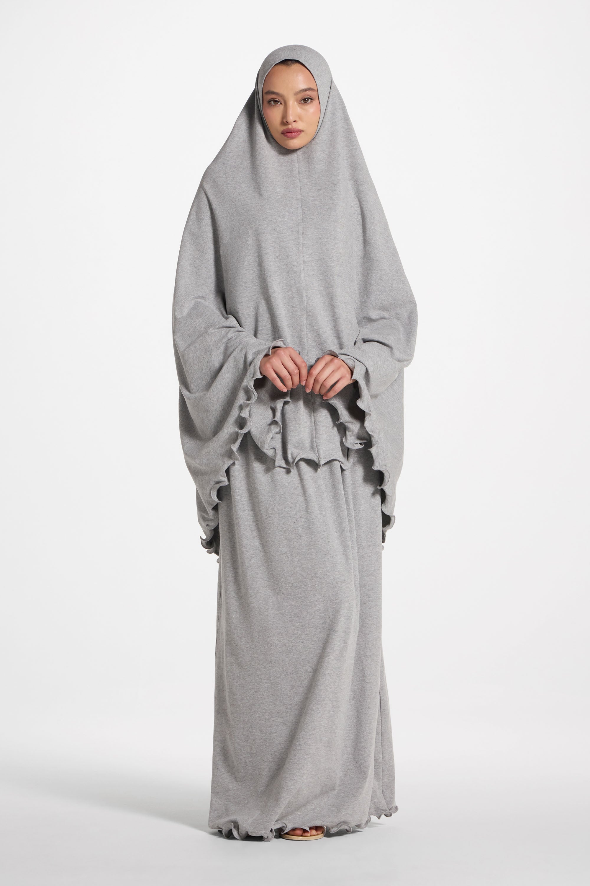 Ruffle Jersey Prayer Set - Heather Grey Sets Veiled