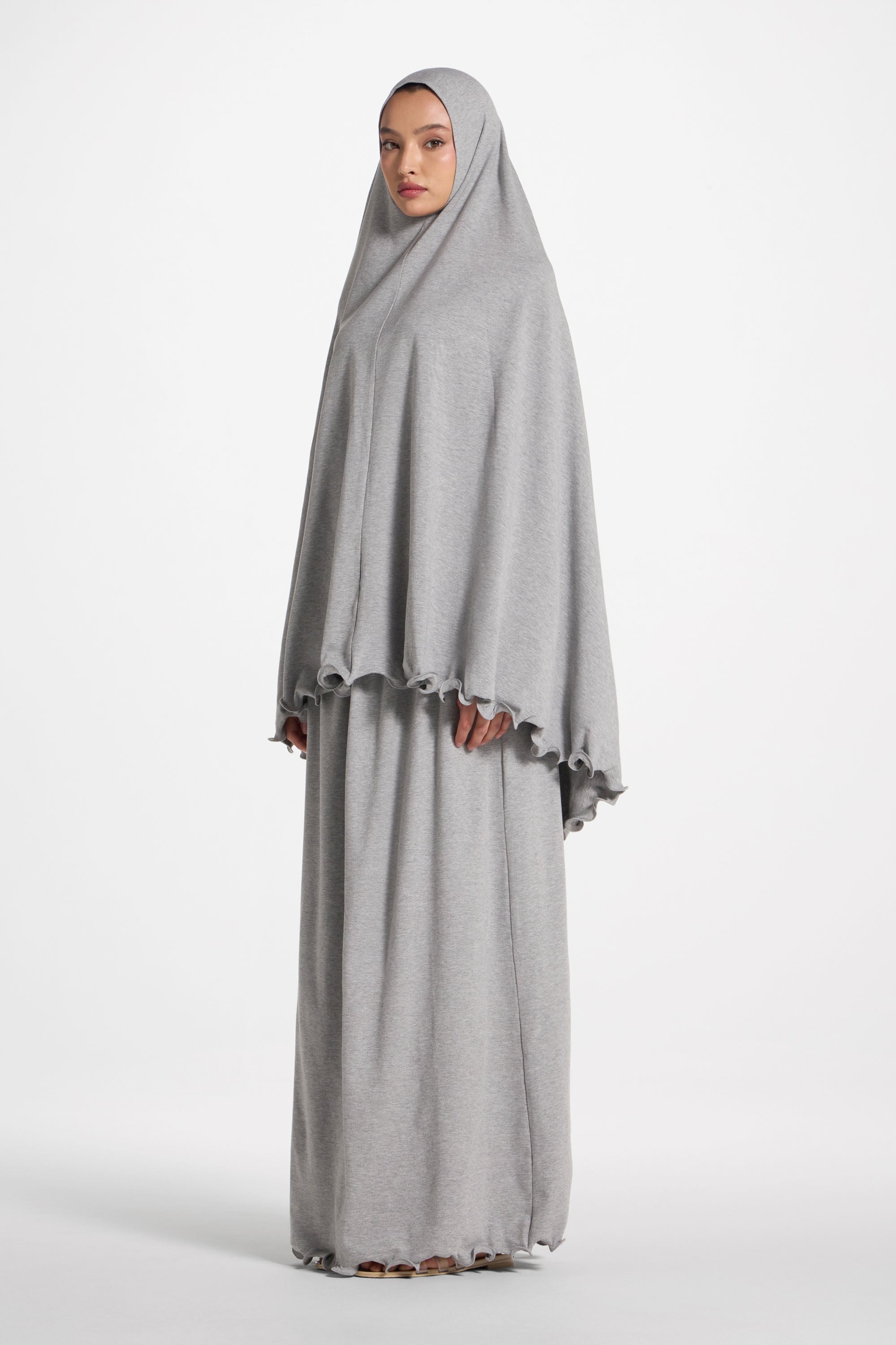 Ruffle Jersey Prayer Set - Heather Grey Sets Veiled