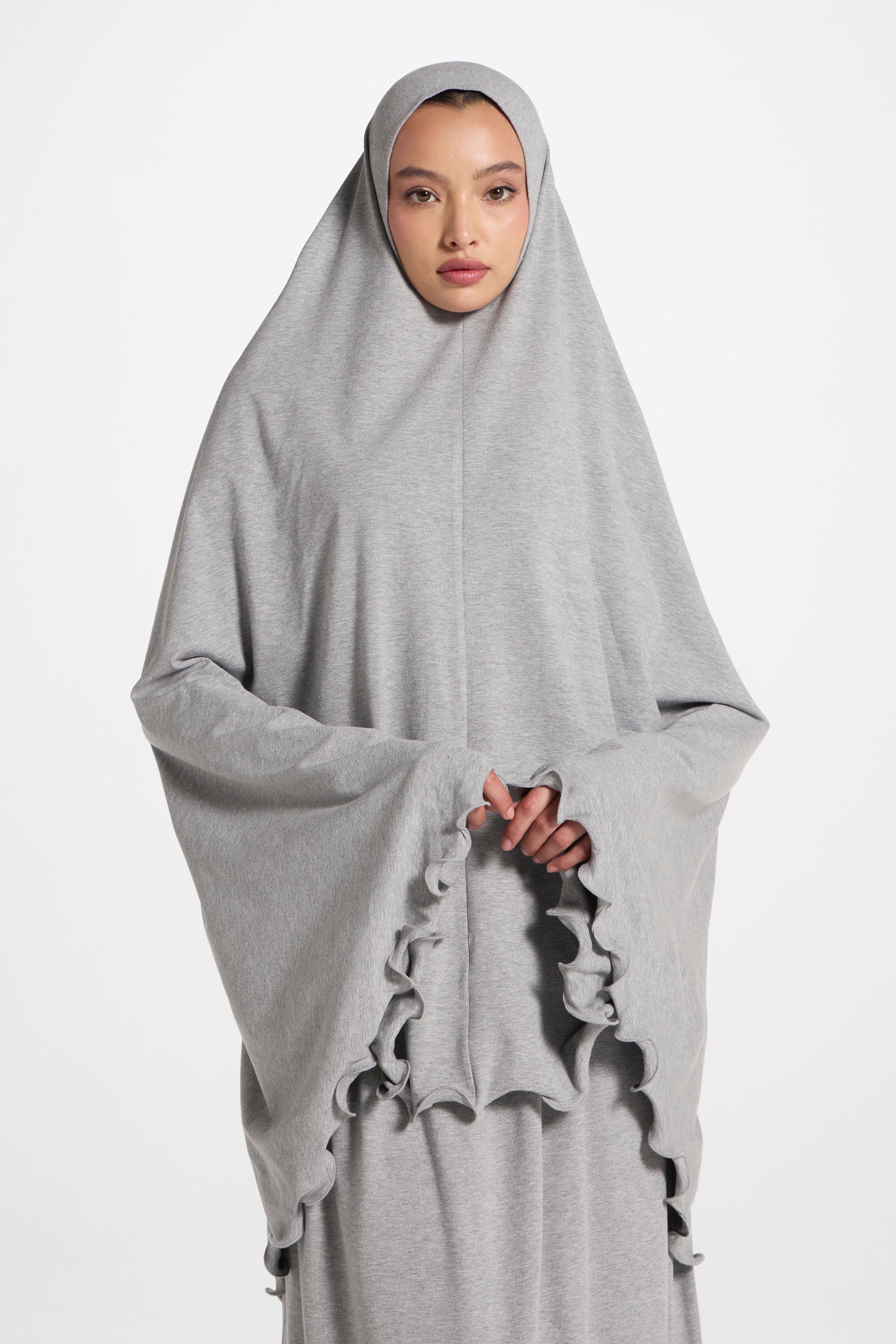 Ruffle Jersey Prayer Set - Heather Grey Sets Veiled