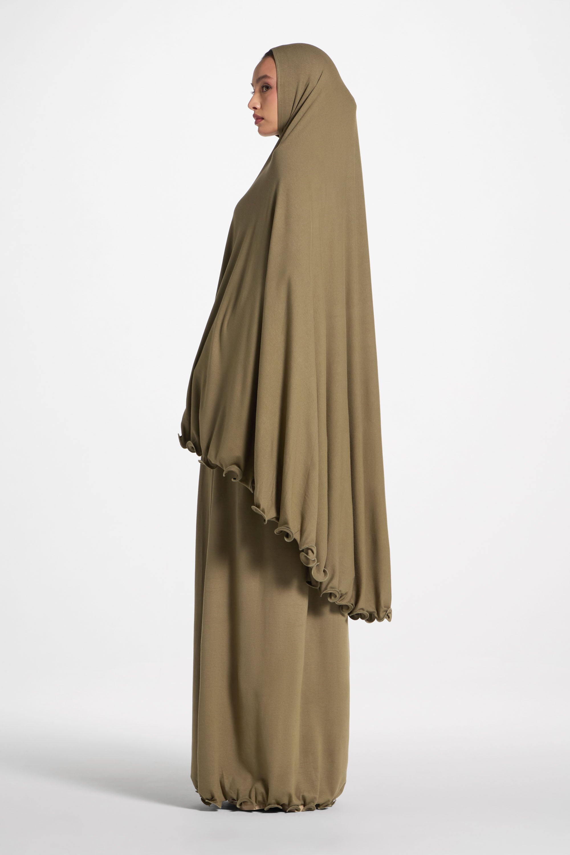 Ruffle Jersey Prayer Set - Olive Sets Veiled
