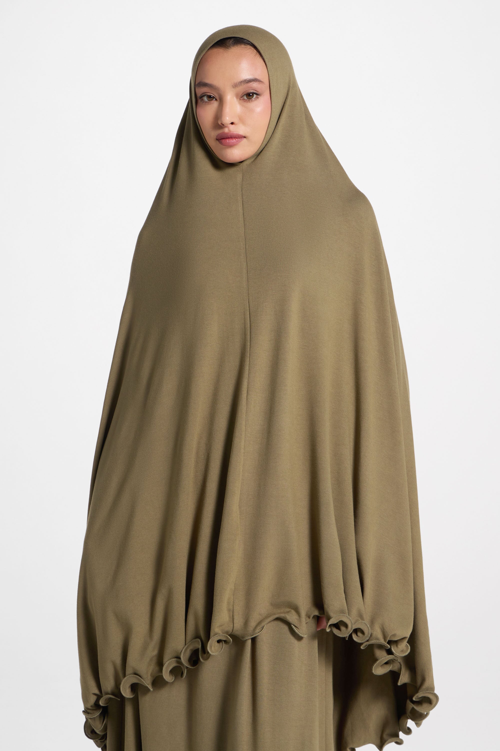 Ruffle Jersey Prayer Set - Olive Sets Veiled