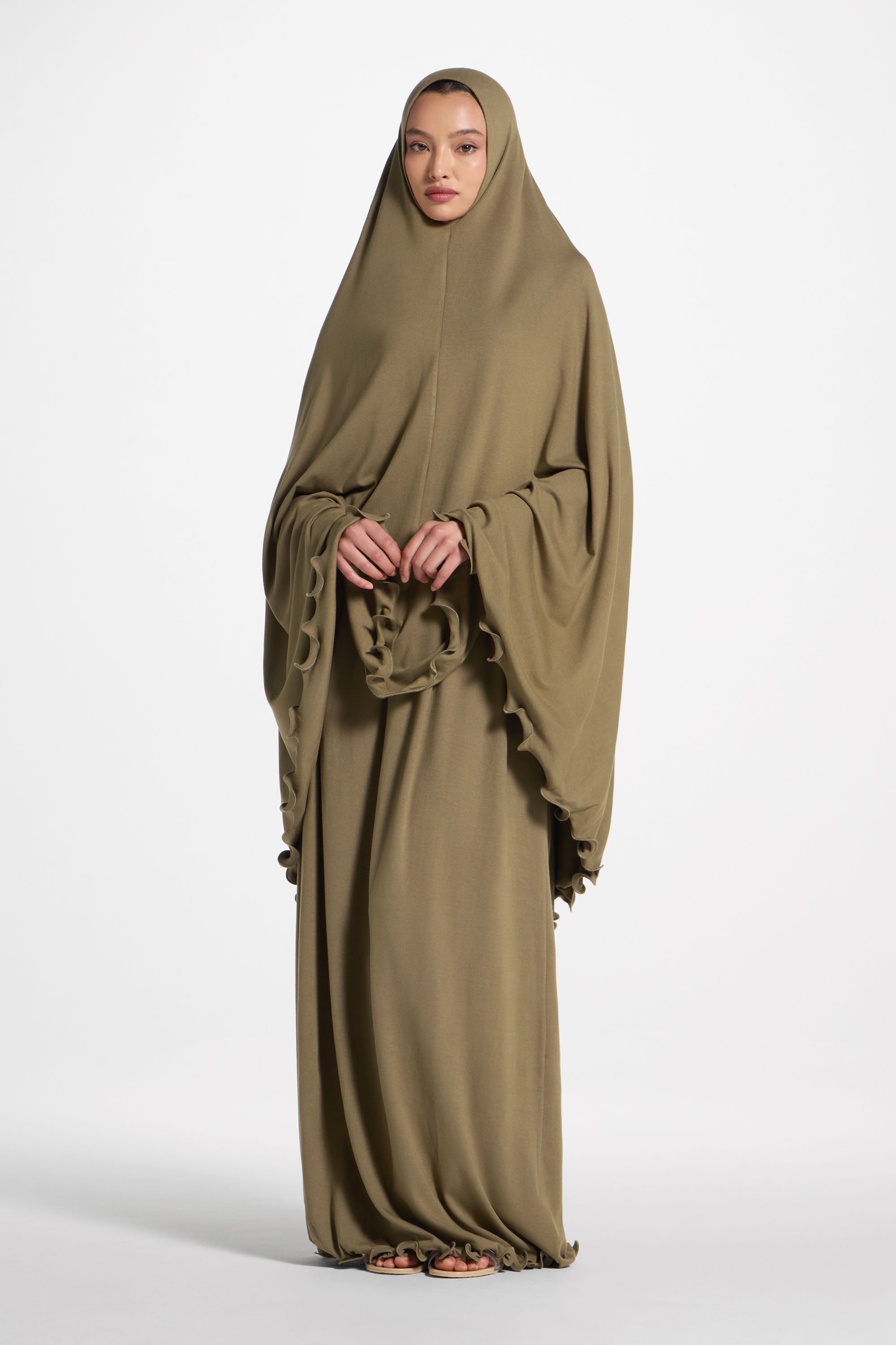Ruffle Jersey Prayer Set - Olive Sets Veiled