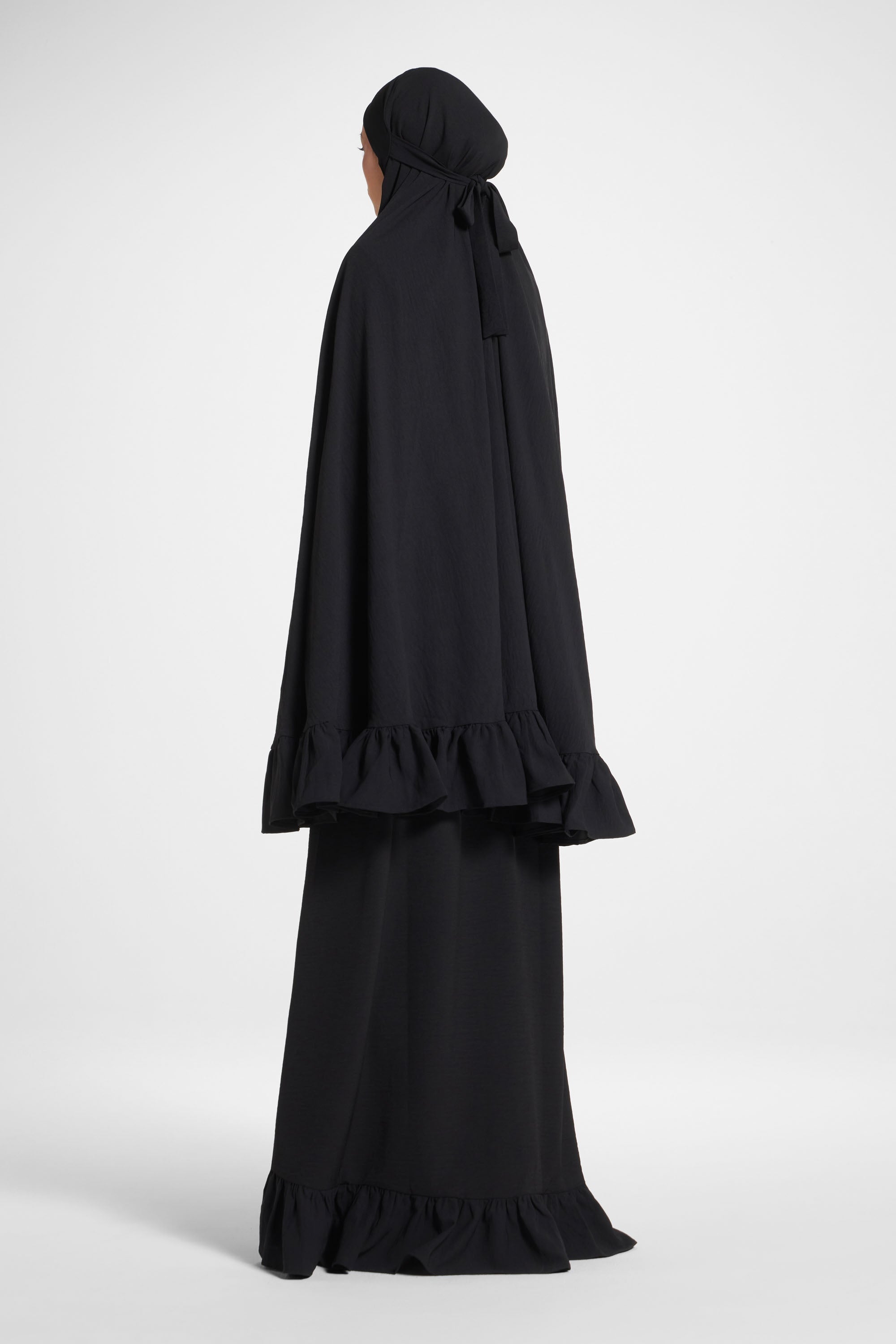 Ruffle Prayer Set - Black Abayas Veiled