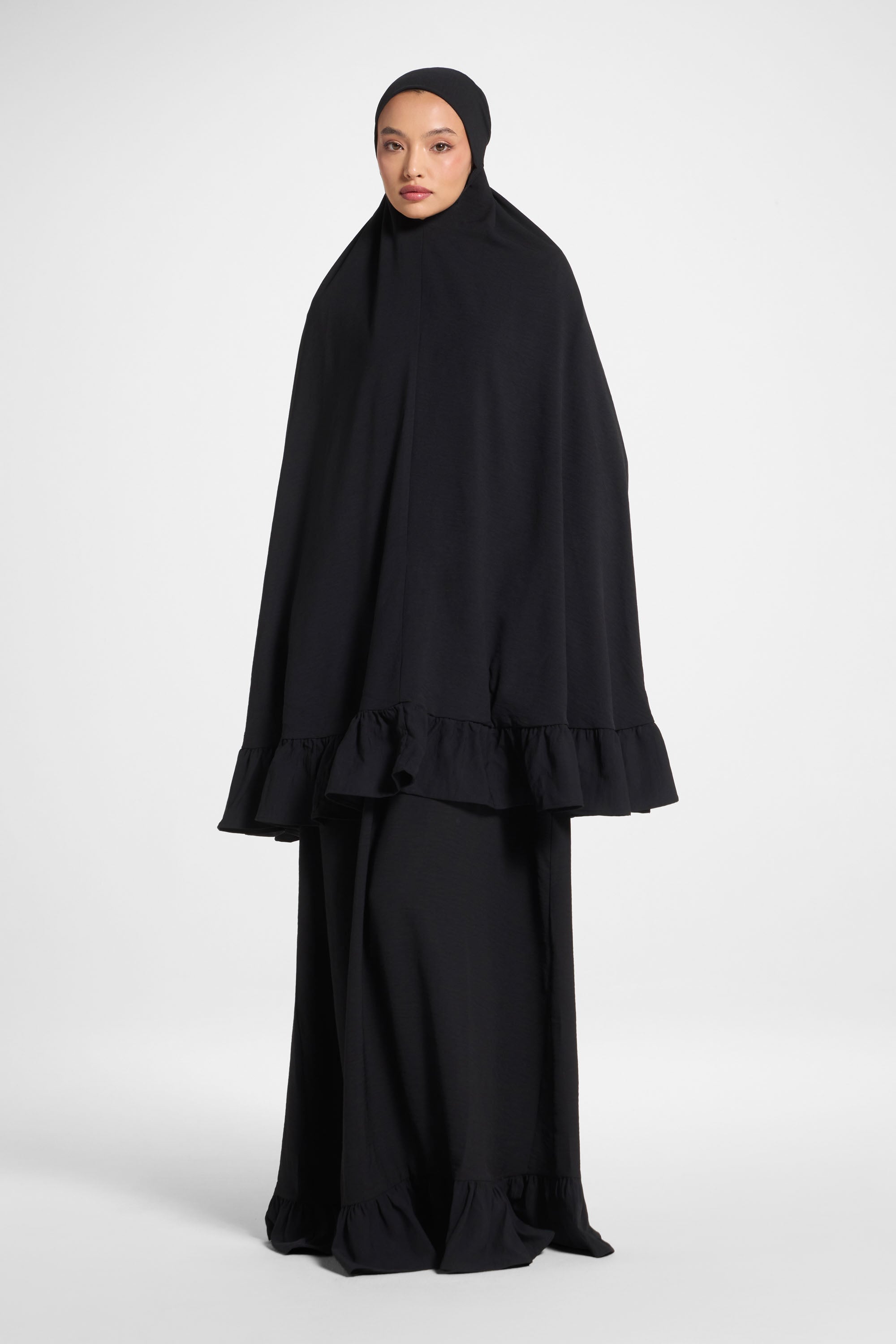Ruffle Prayer Set - Black Abayas Veiled