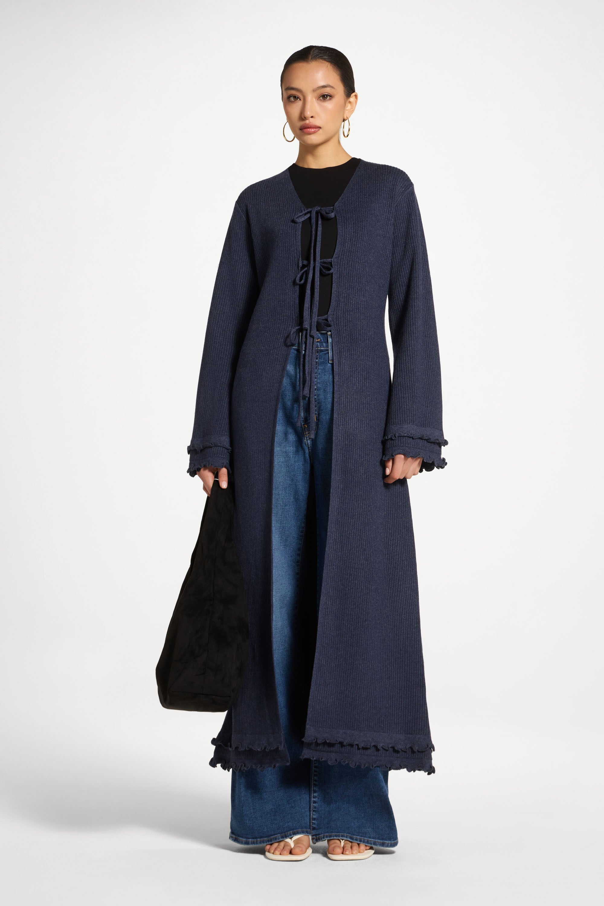 Ruffle Sleeve Knit Cardigan Abayas Veiled