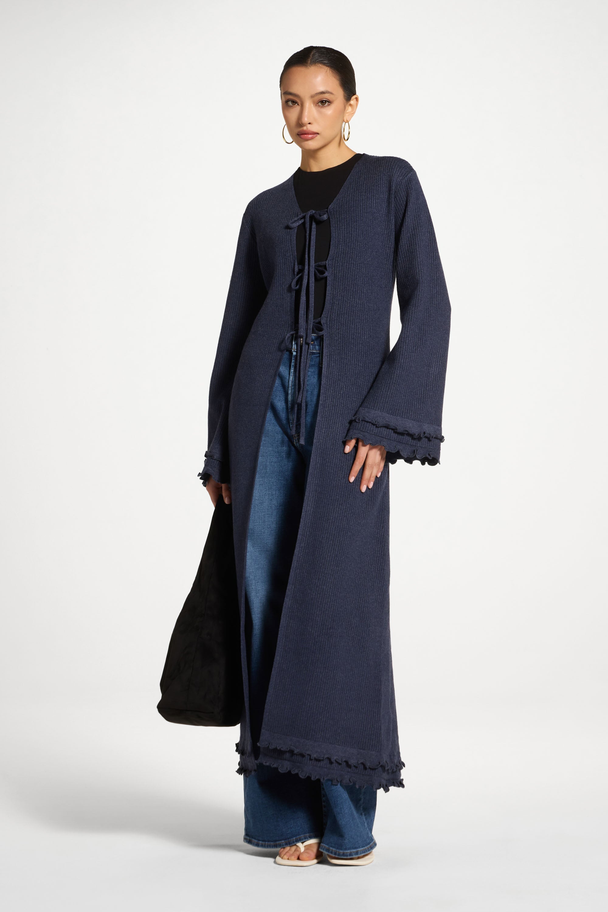 Ruffle Sleeve Knit Cardigan Abayas Veiled