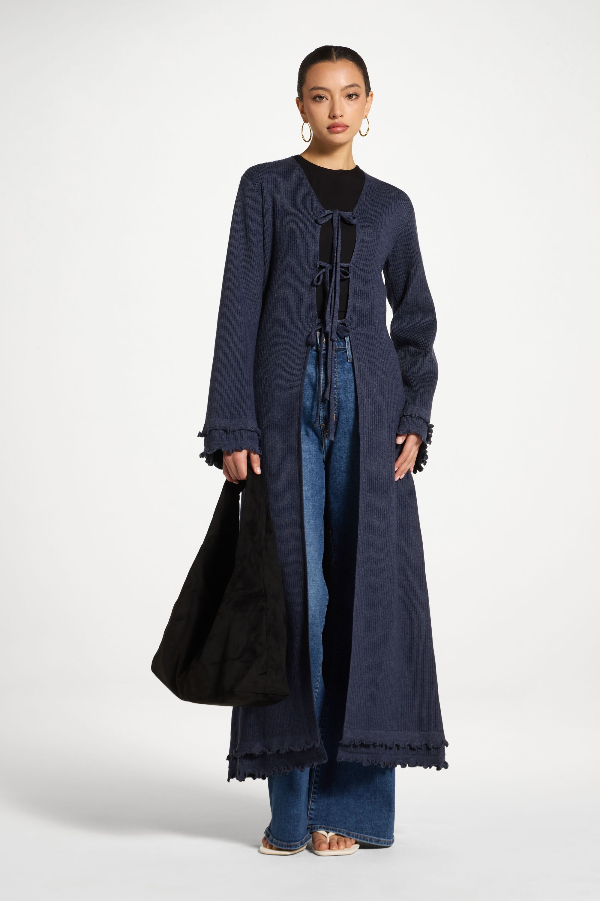 Ruffle Sleeve Knit Cardigan Abayas Veiled