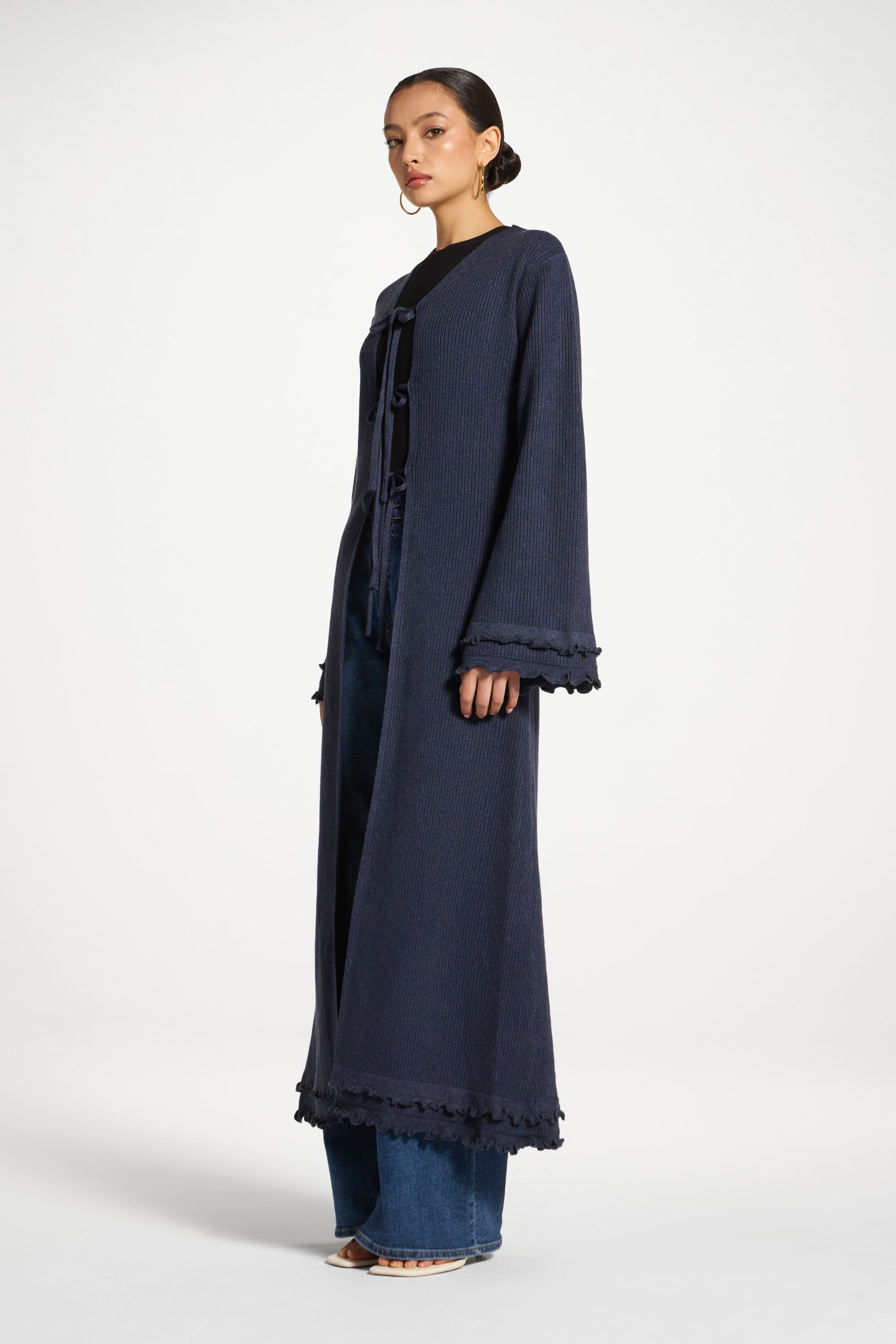 Ruffle Sleeve Knit Cardigan Abayas Veiled