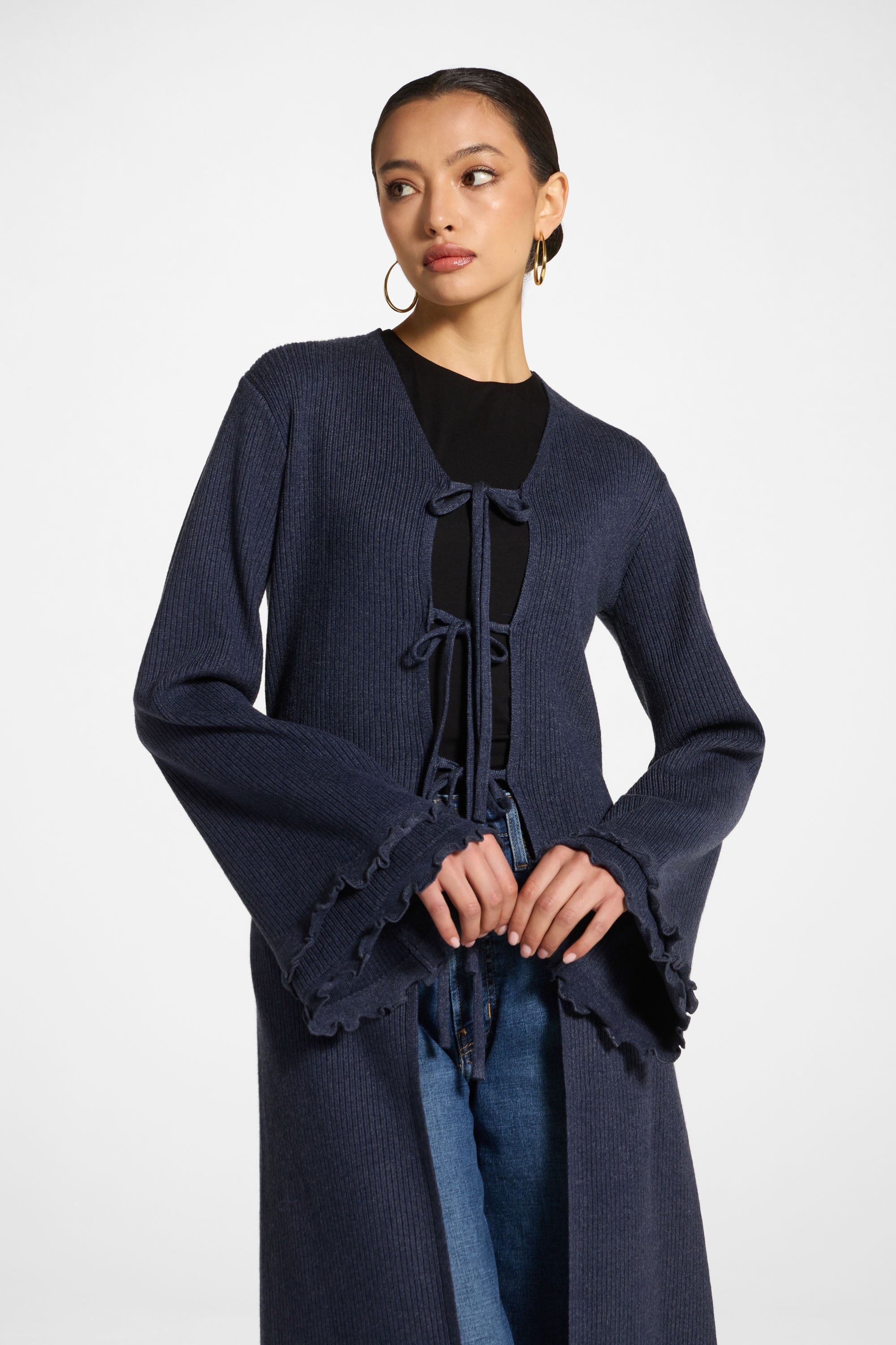 Ruffle Sleeve Knit Cardigan Abayas Veiled