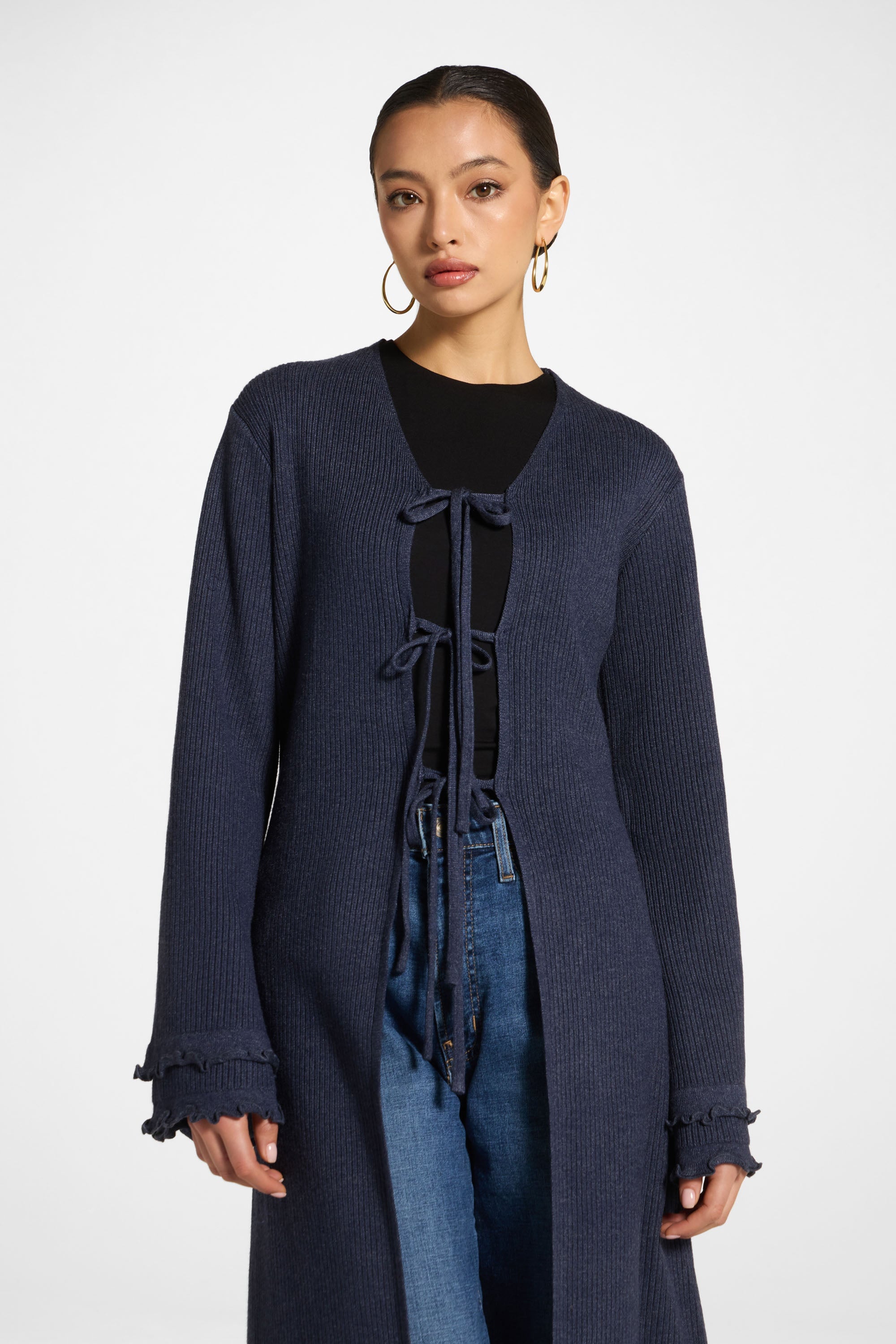 Ruffle Sleeve Knit Cardigan Abayas Veiled