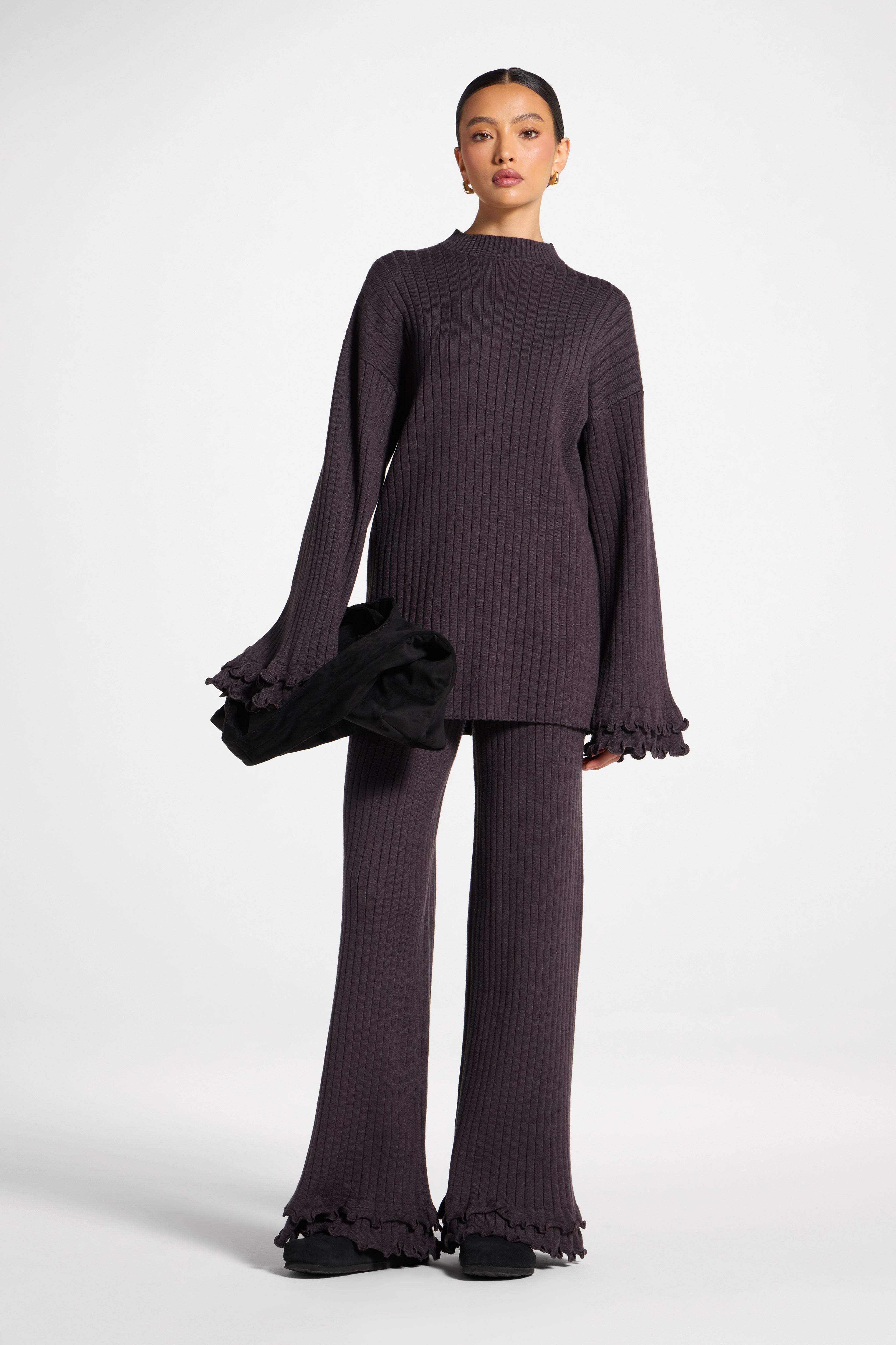 Ruffle Sleeve Knit Top - Peppercorn Abayas Veiled