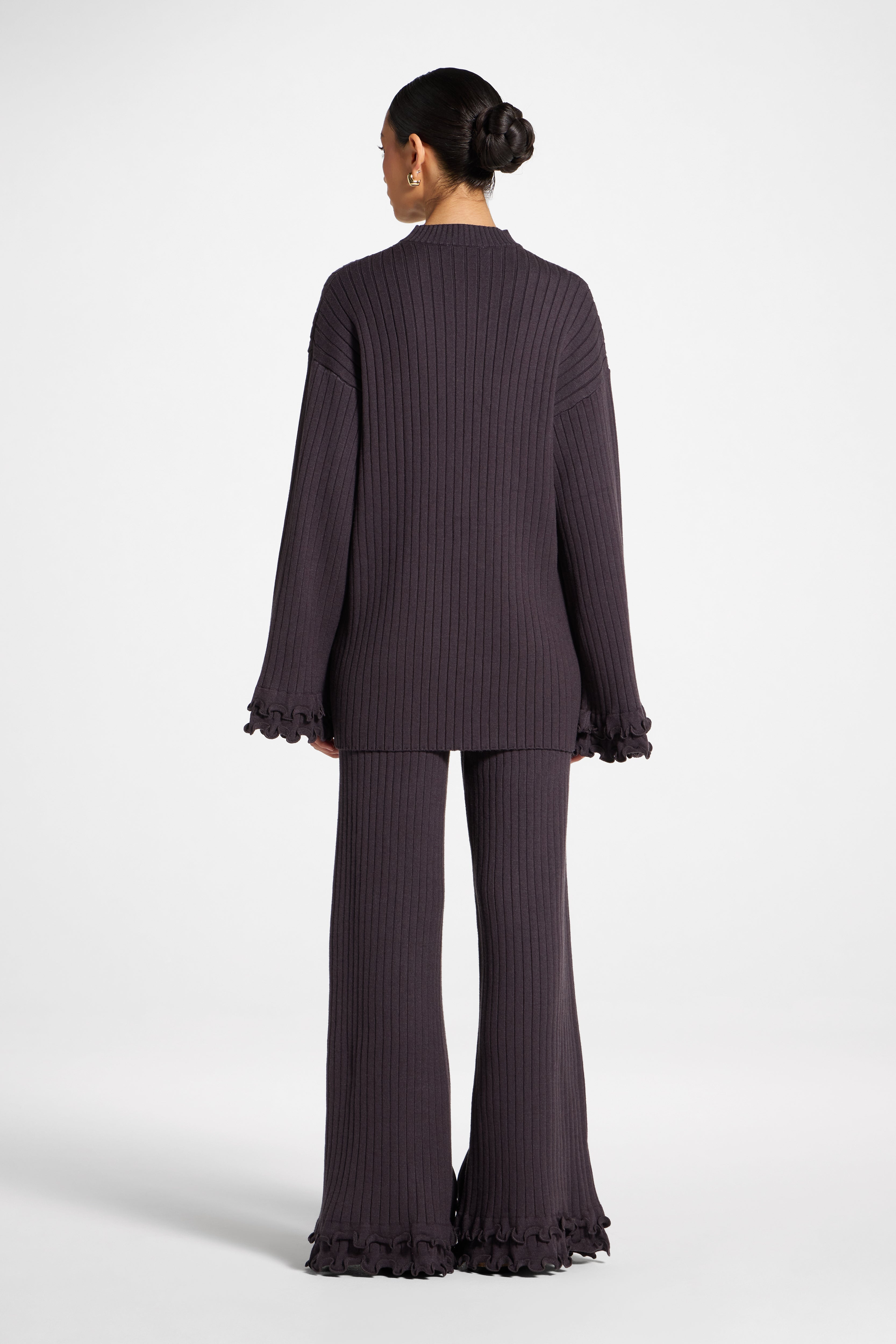 Ruffle Sleeve Knit Top - Peppercorn Abayas Veiled