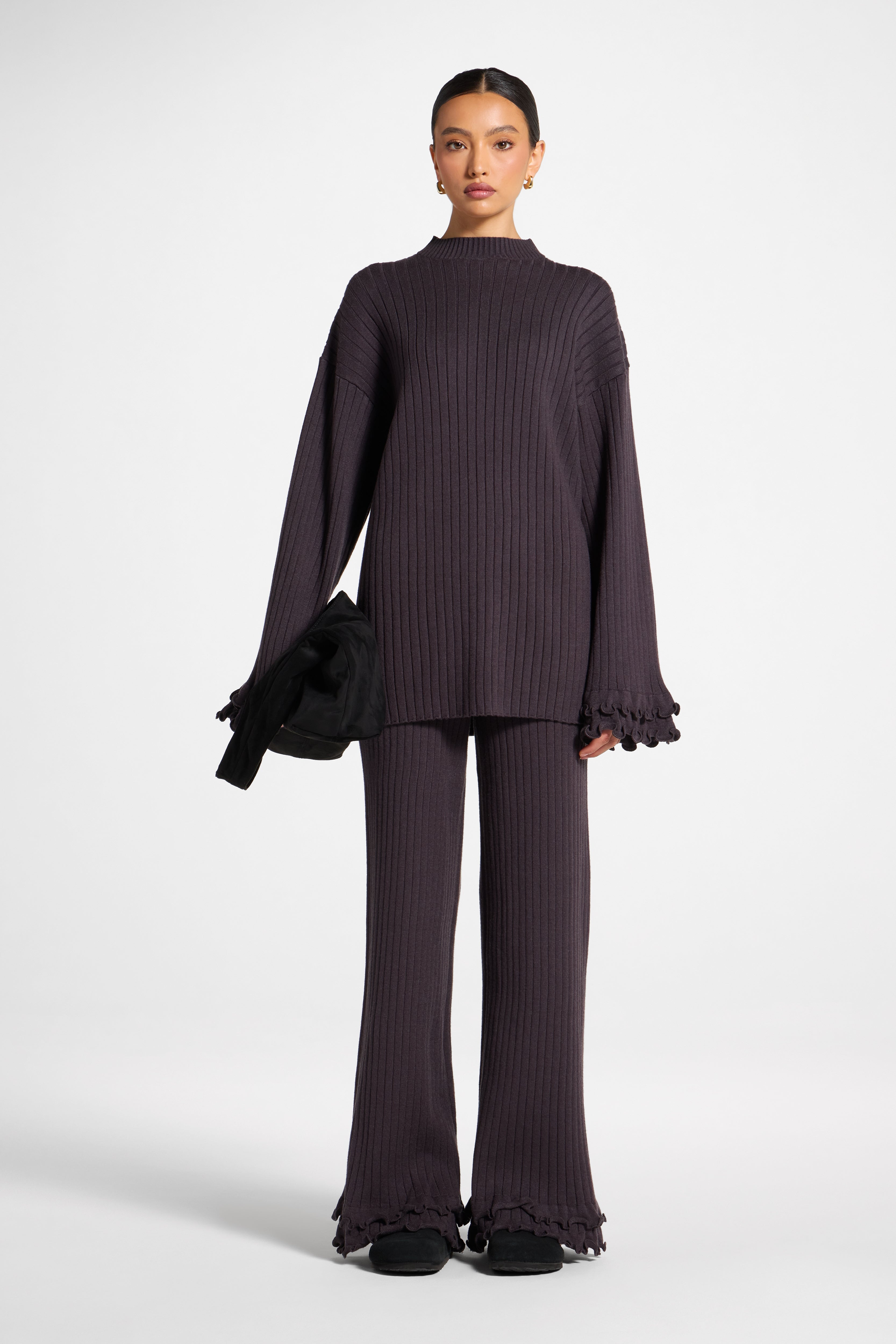 Ruffle Sleeve Knit Top - Peppercorn Abayas Veiled