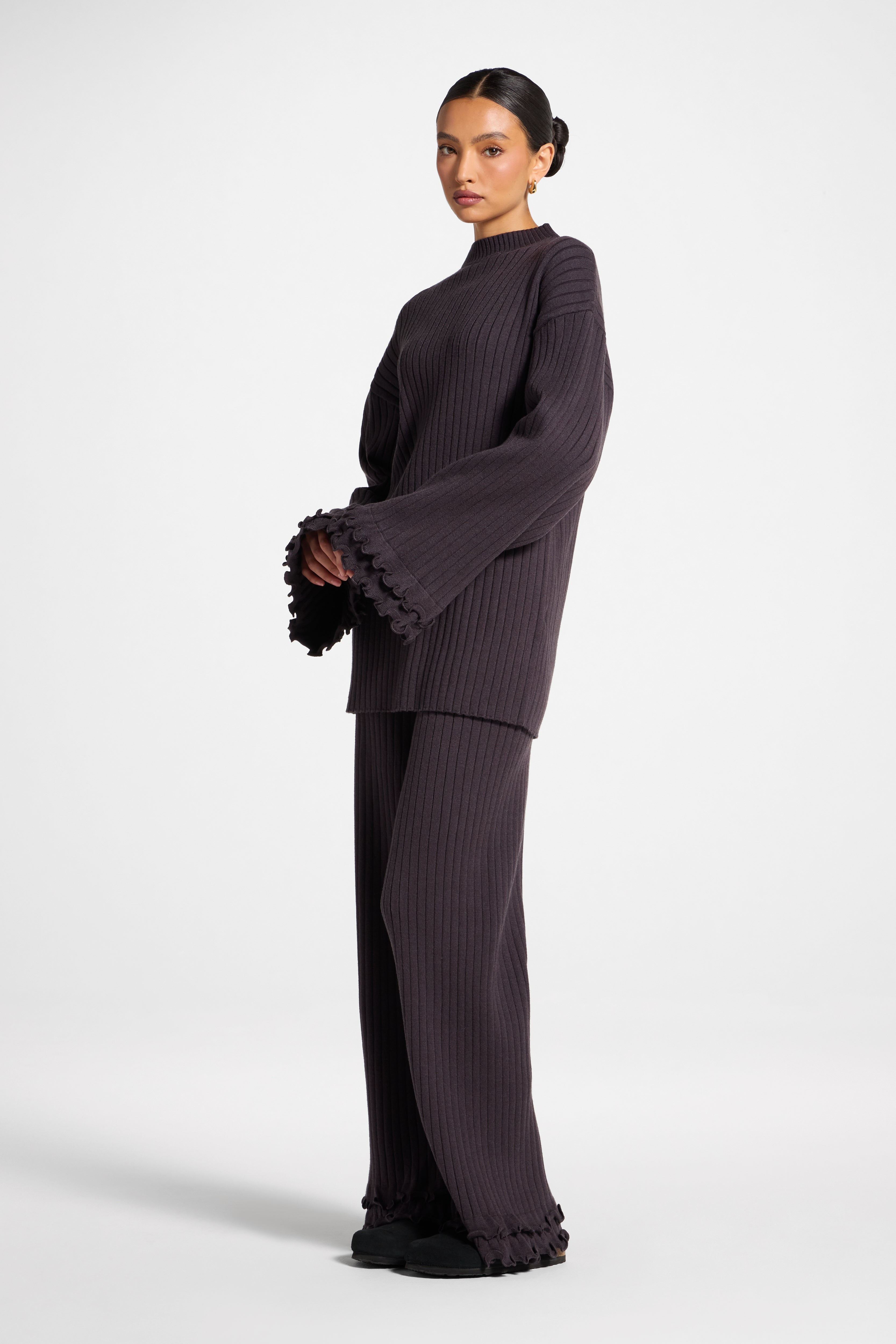 Ruffle Sleeve Knit Top - Peppercorn Abayas Veiled