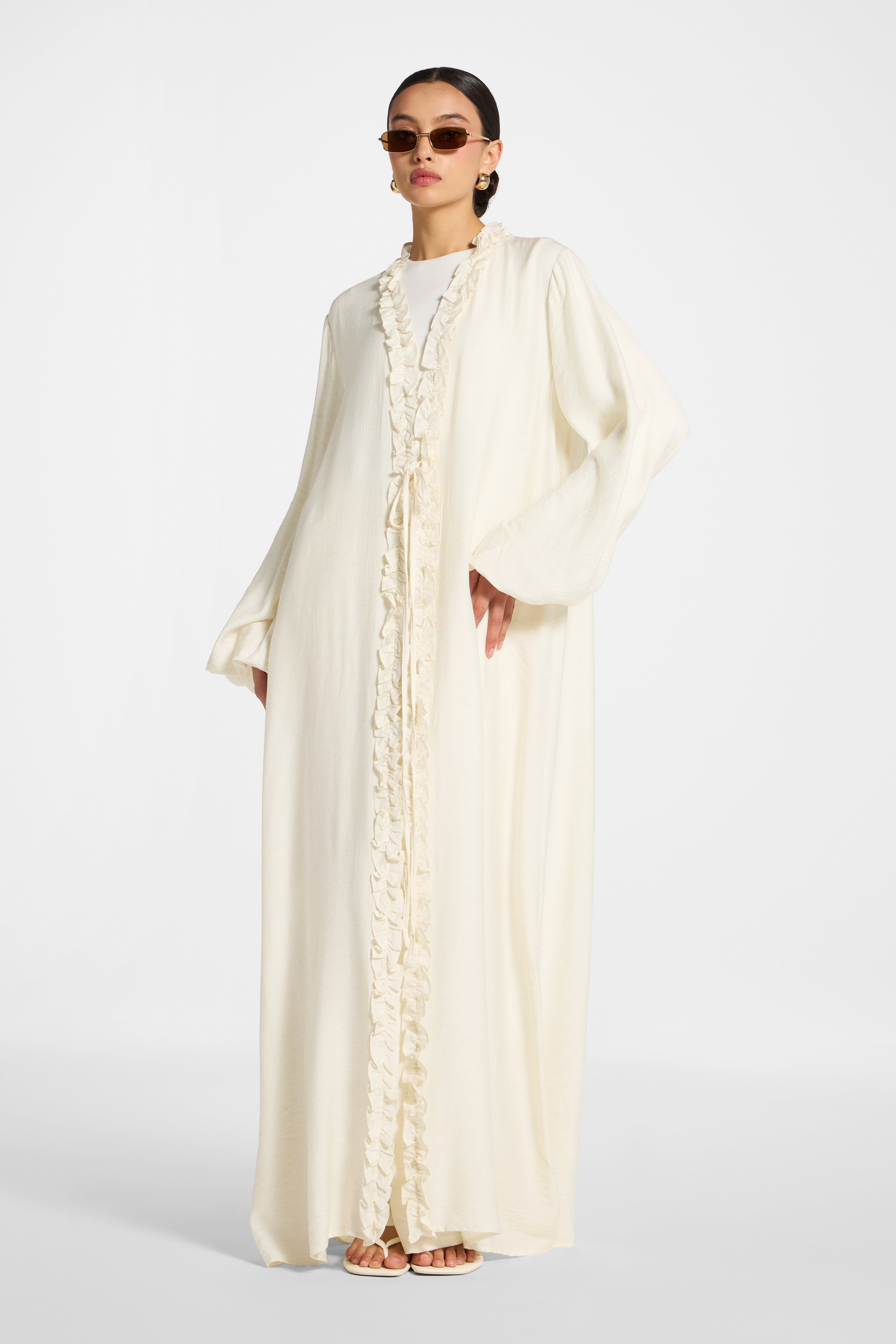 Ruffle Tie Front Abaya - Ivory Abayas Veiled