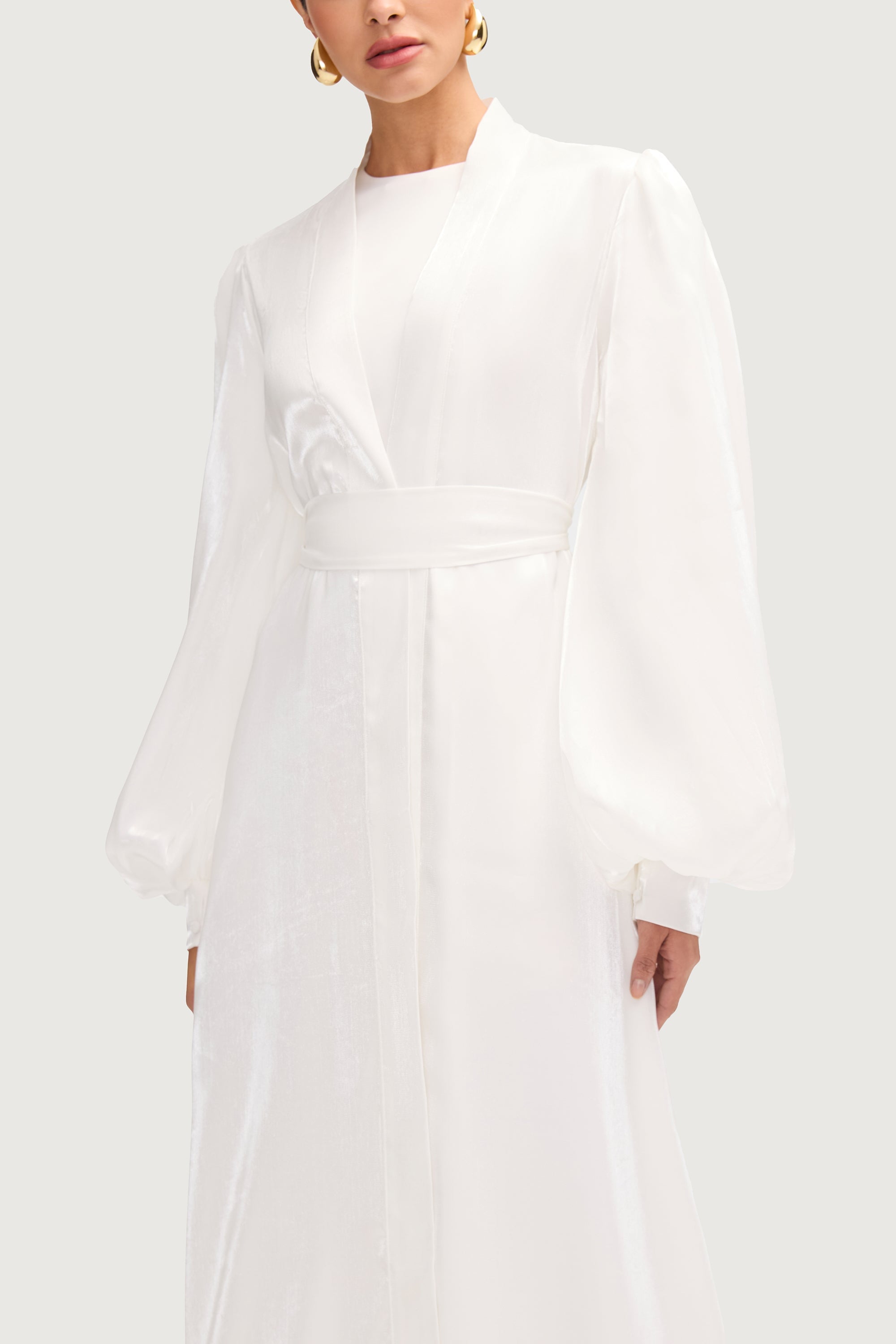 Safaa Satin Two Piece Dress Set - White Sets Veiled