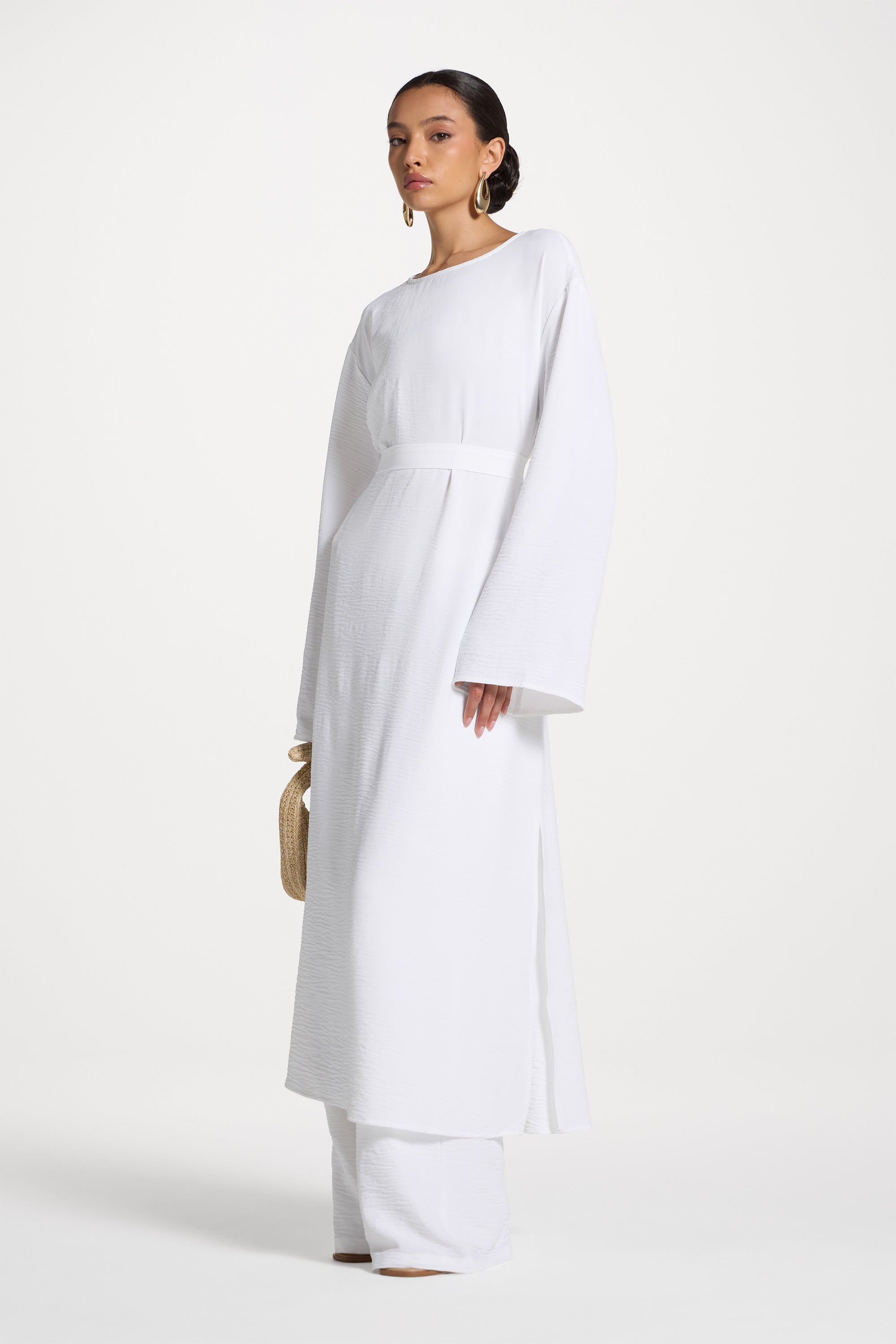 Safina Side Slit Tunic - White Abayas Veiled
