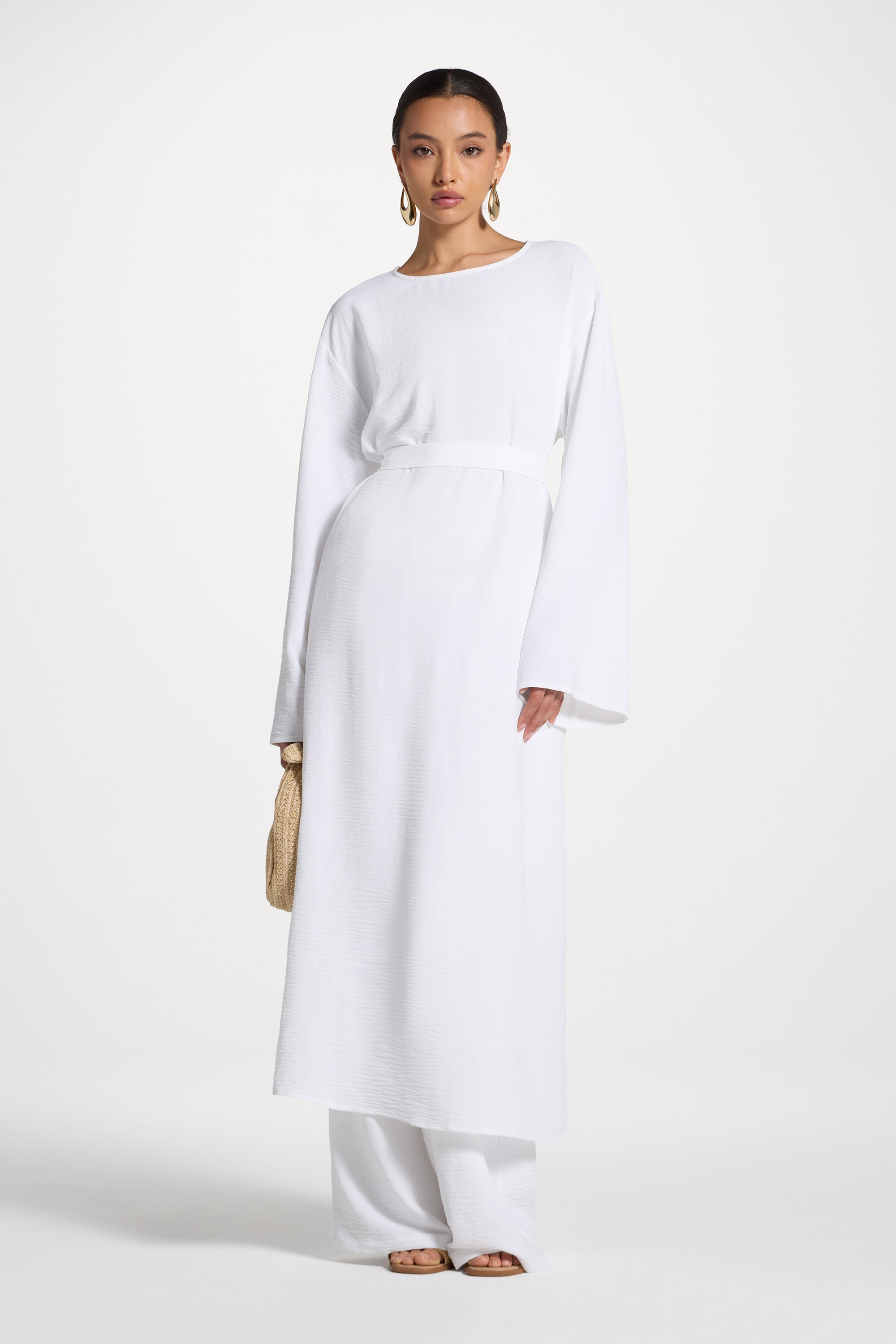 Safina Side Slit Tunic - White Abayas Veiled