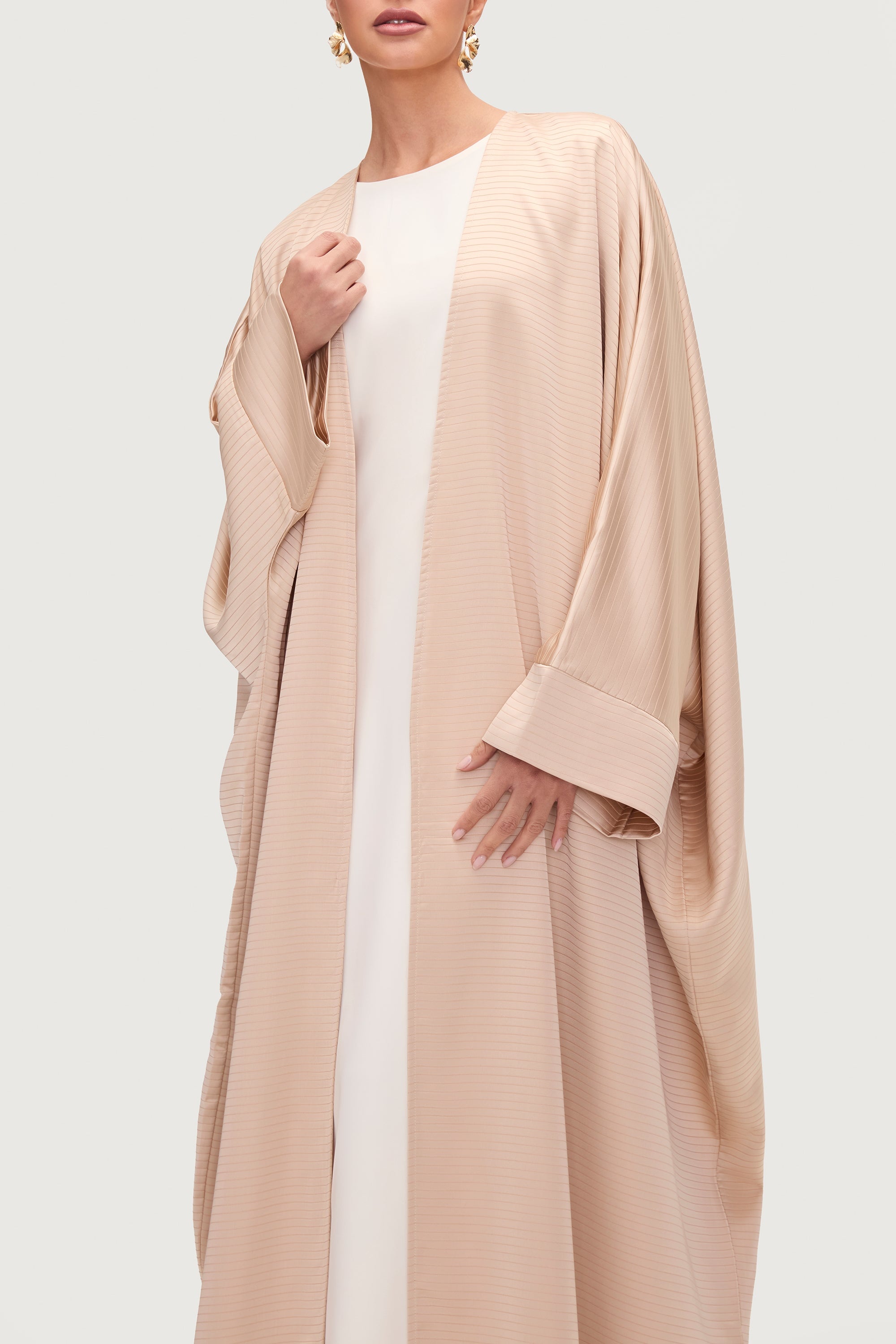Saman Satin Open Abaya - Chai Abayas Veiled