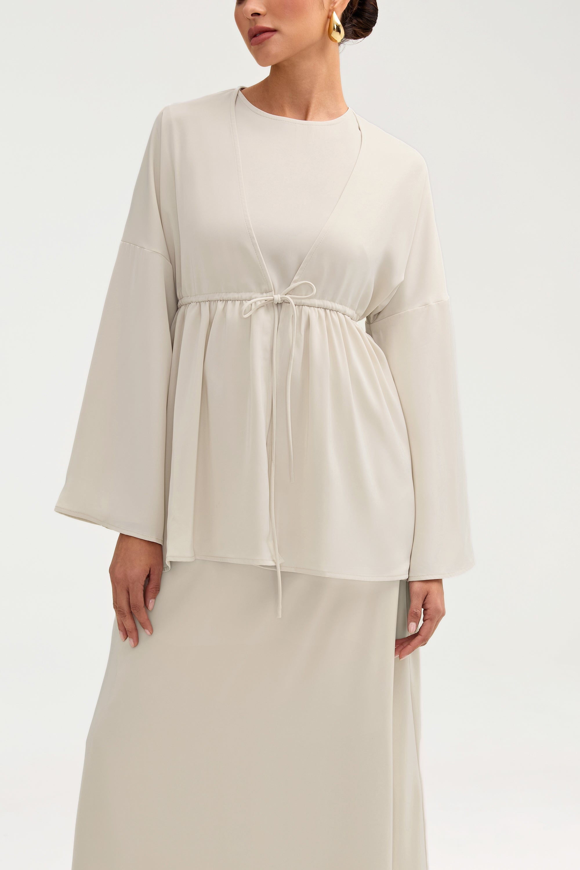 Samia Satin Tie Front Top - Stone Clothing Veiled 