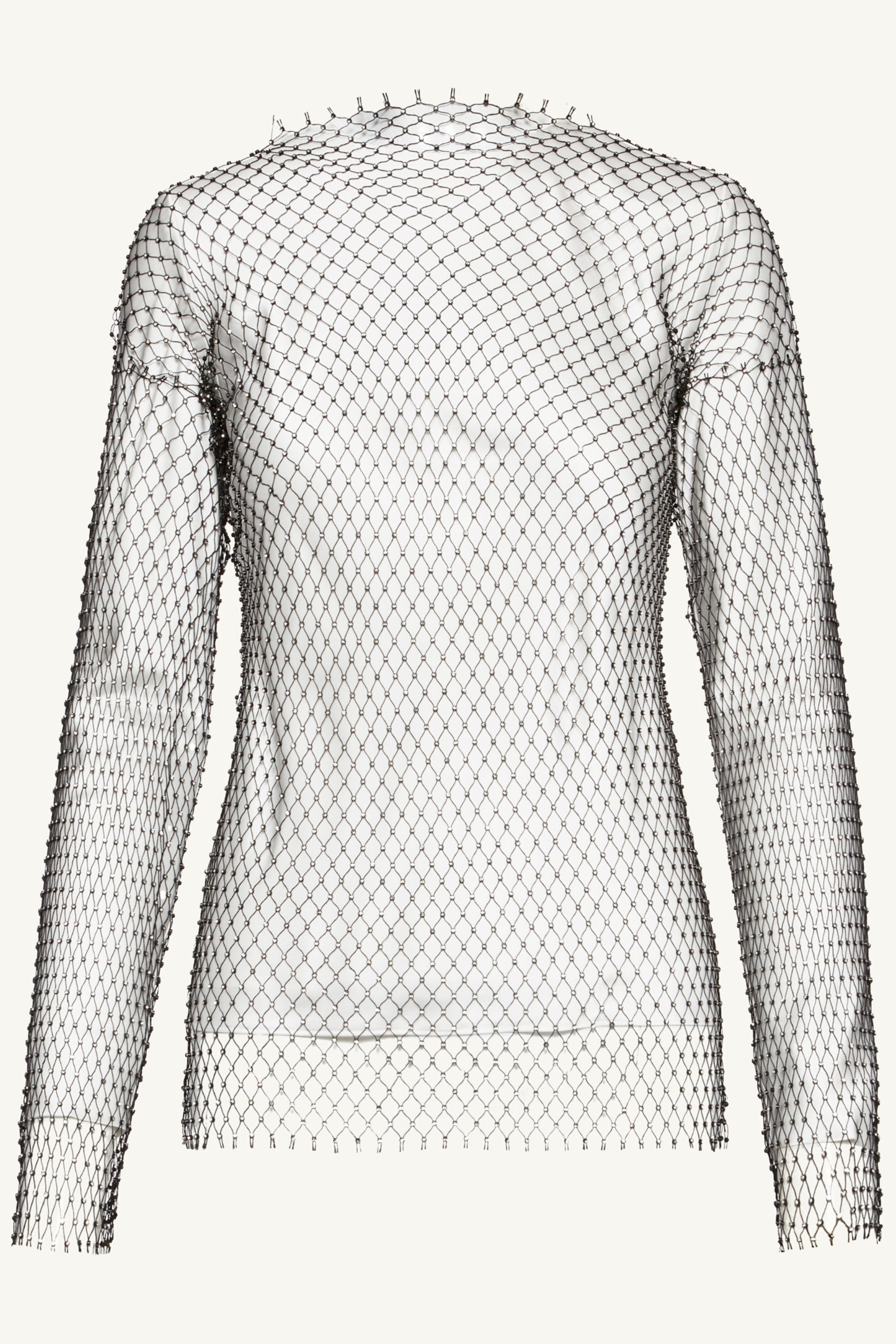 Sania Crystal Mesh Satin Top - White Clothing Veiled