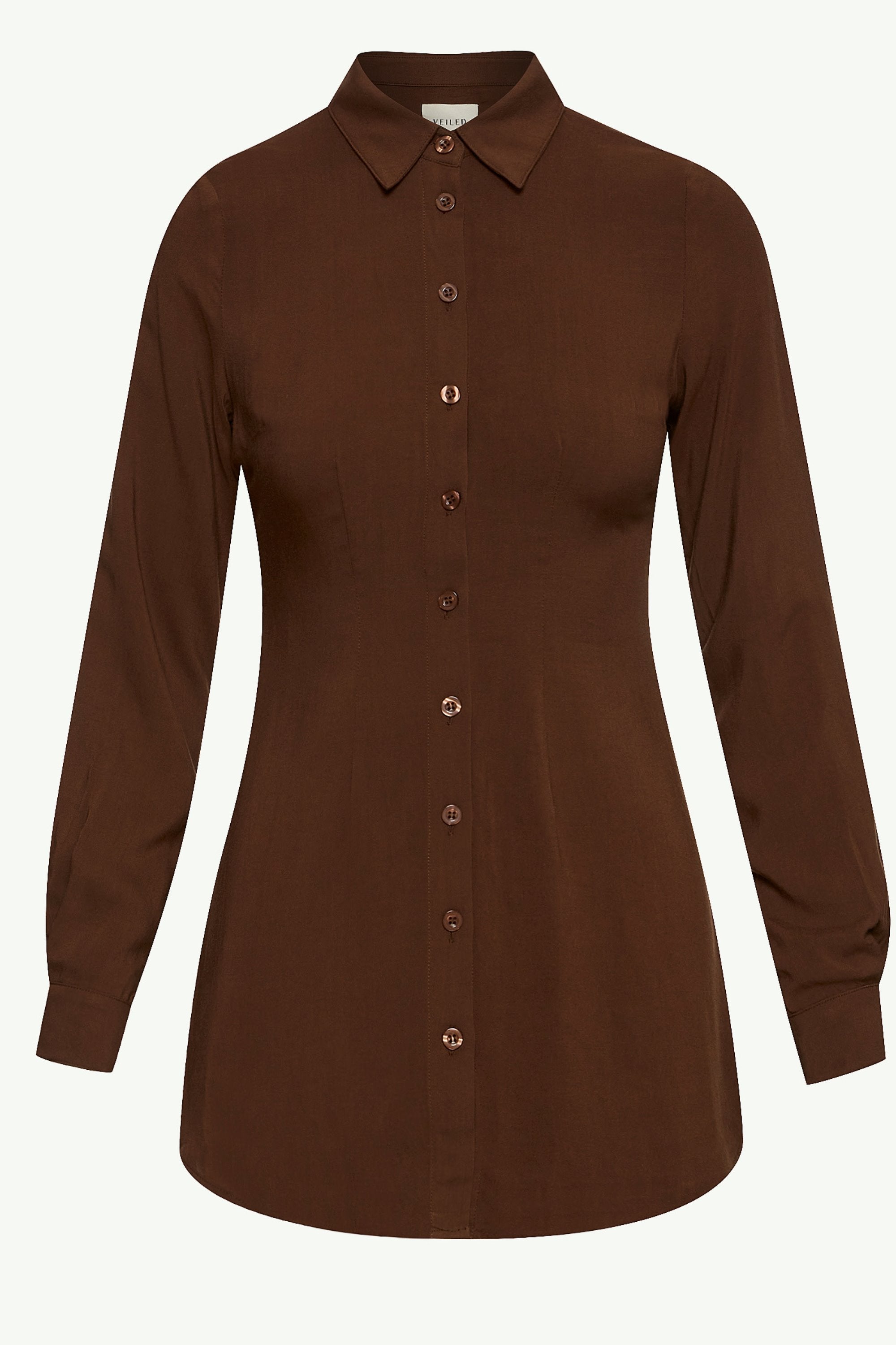 Sarah Fitted Button Down Top - Dark Brown Clothing epschoolboard 