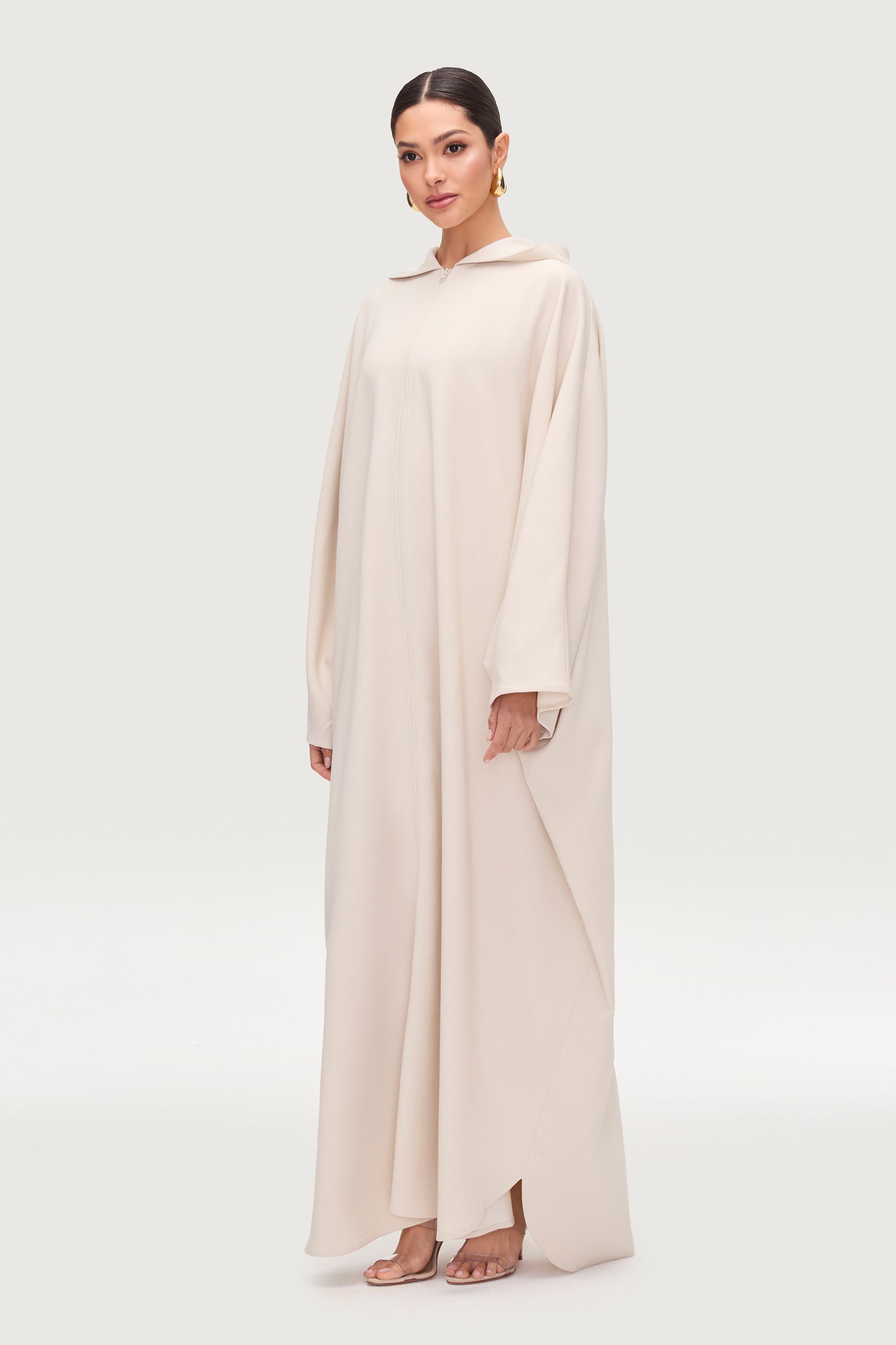 Saria Hooded Zip Front Kaftan Dress - Cloud Dresses Veiled
