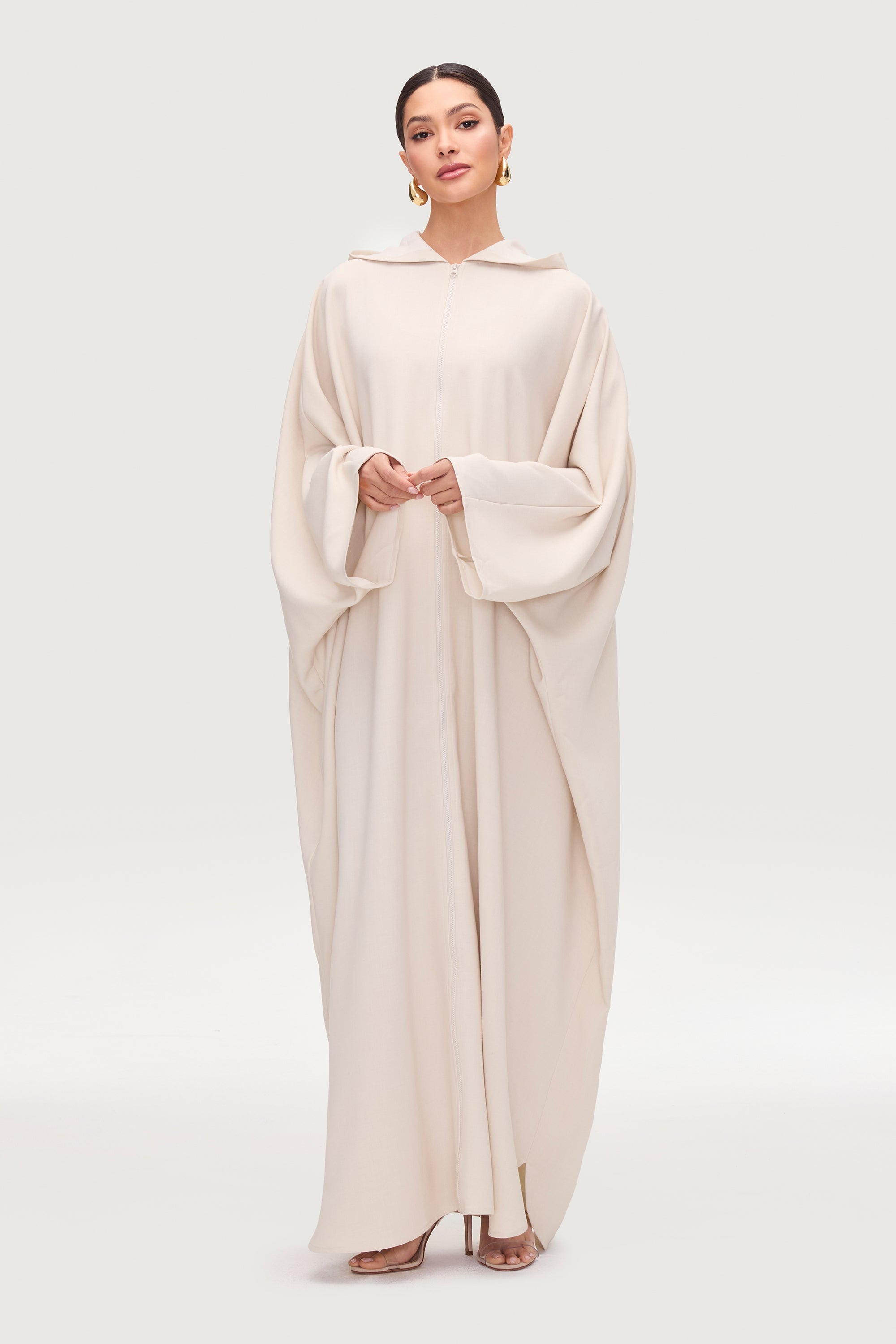 Saria Hooded Zip Front Kaftan Dress - Cloud Dresses Veiled