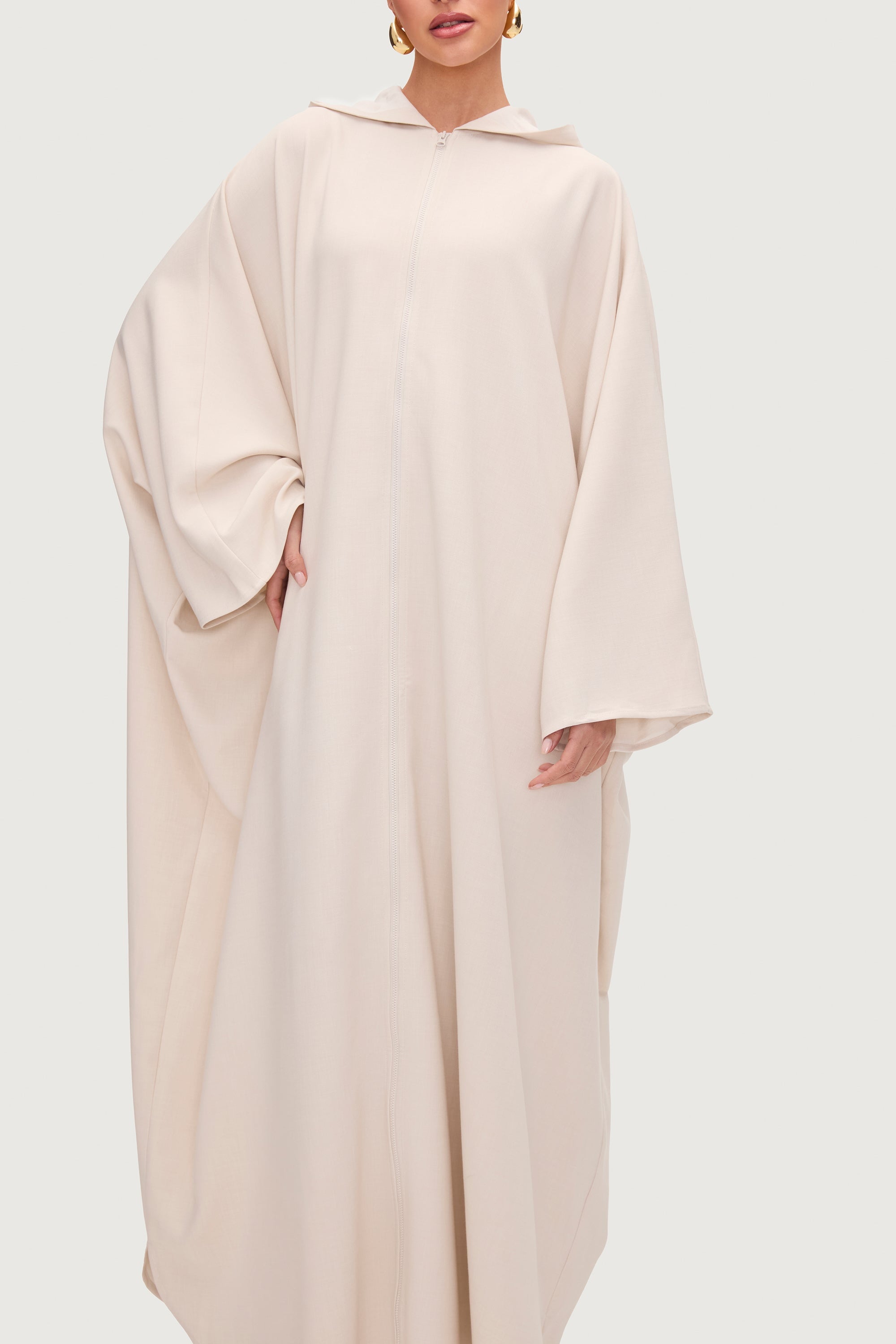 Saria Hooded Zip Front Kaftan Dress - Cloud Dresses Veiled