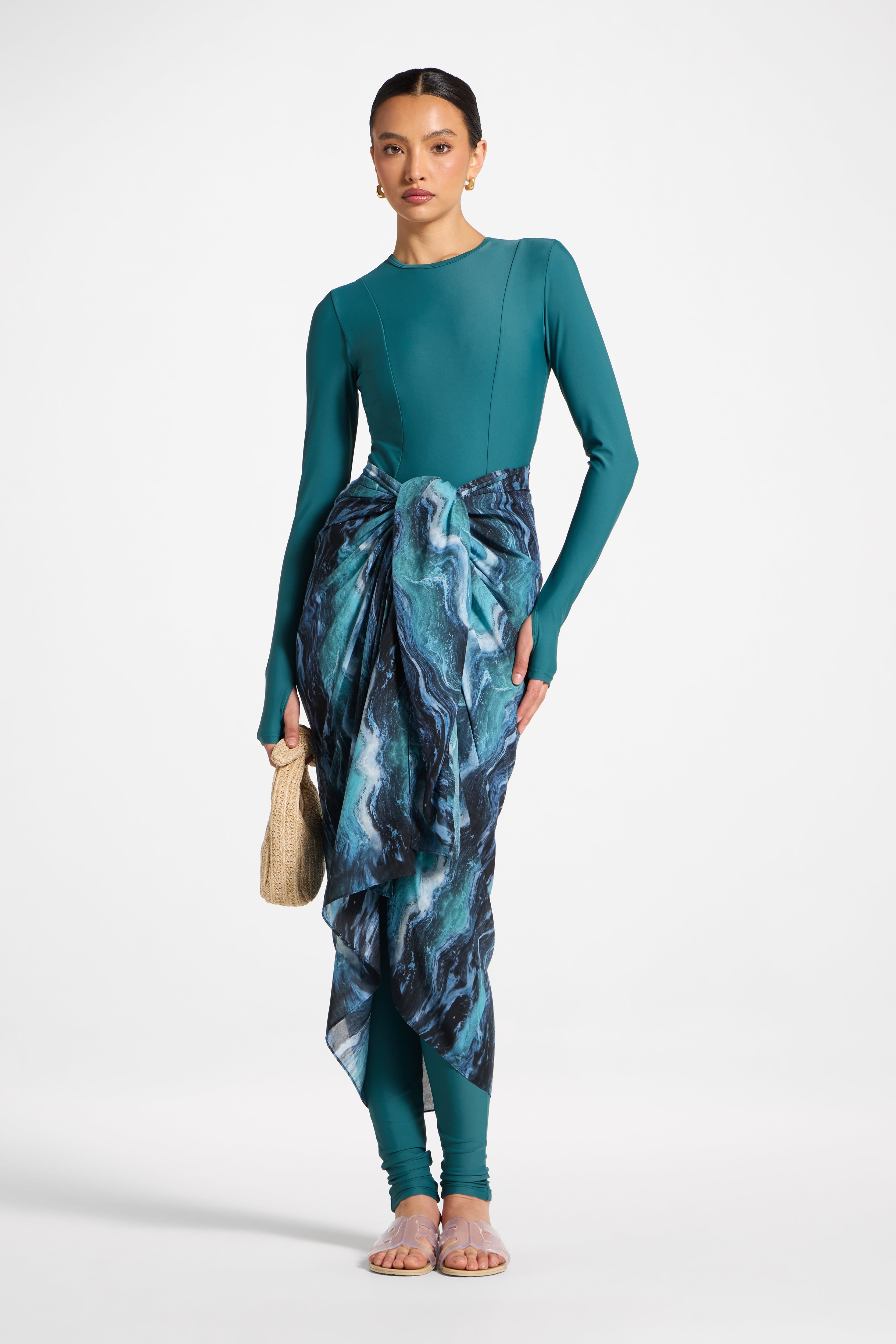 Sarong Scarf Cover Up - Ocean Ripple Swim Veiled