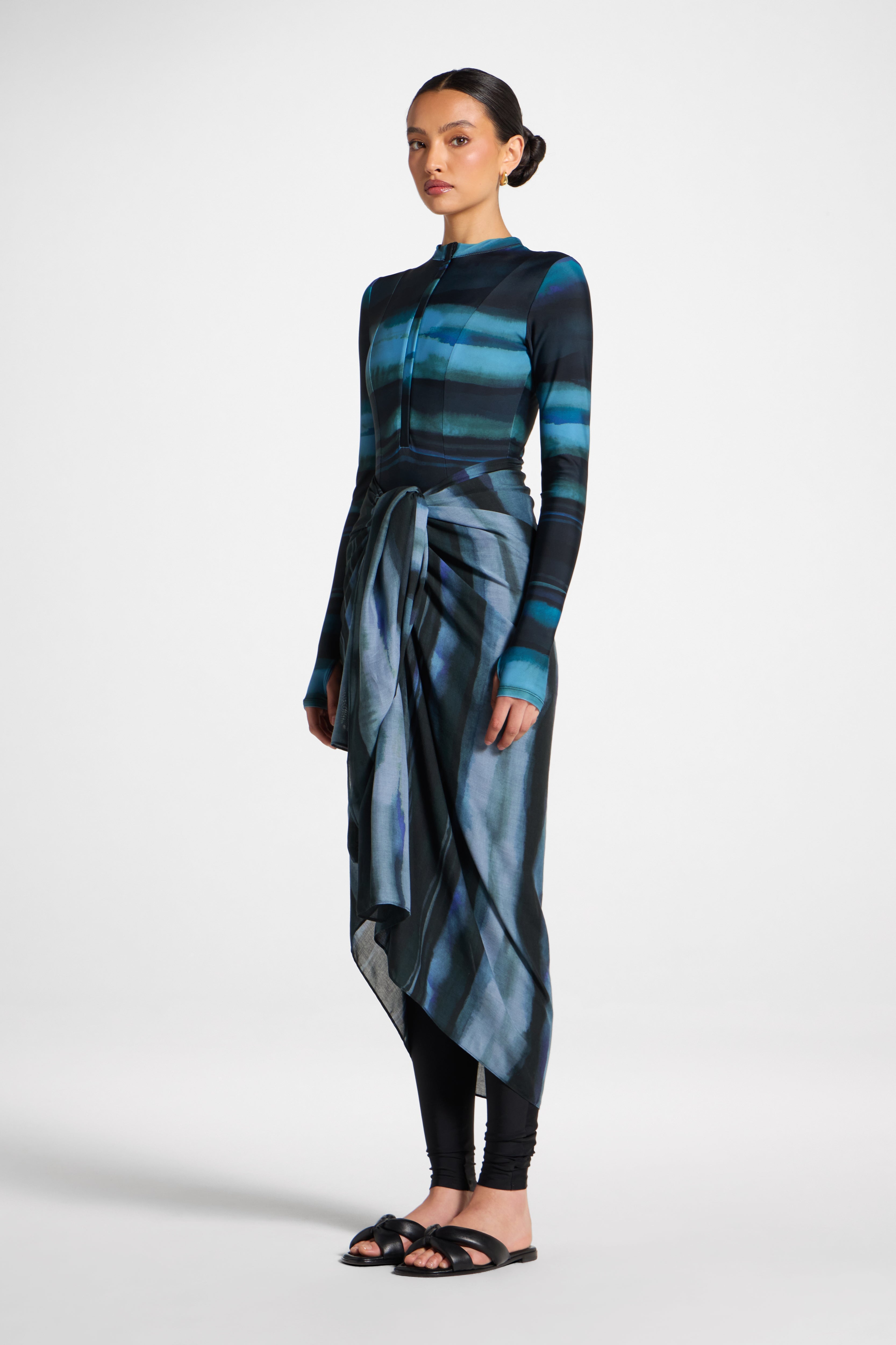 Sarong Scarf Cover Up - Twilight Waves Swim Veiled