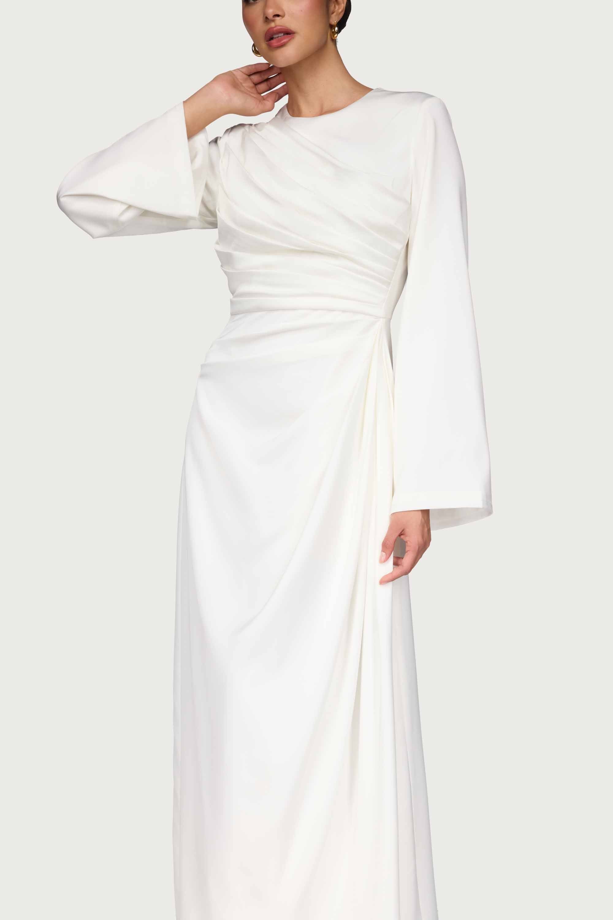 Satin Asymmetric Rouched Maxi Dress Dresses Veiled