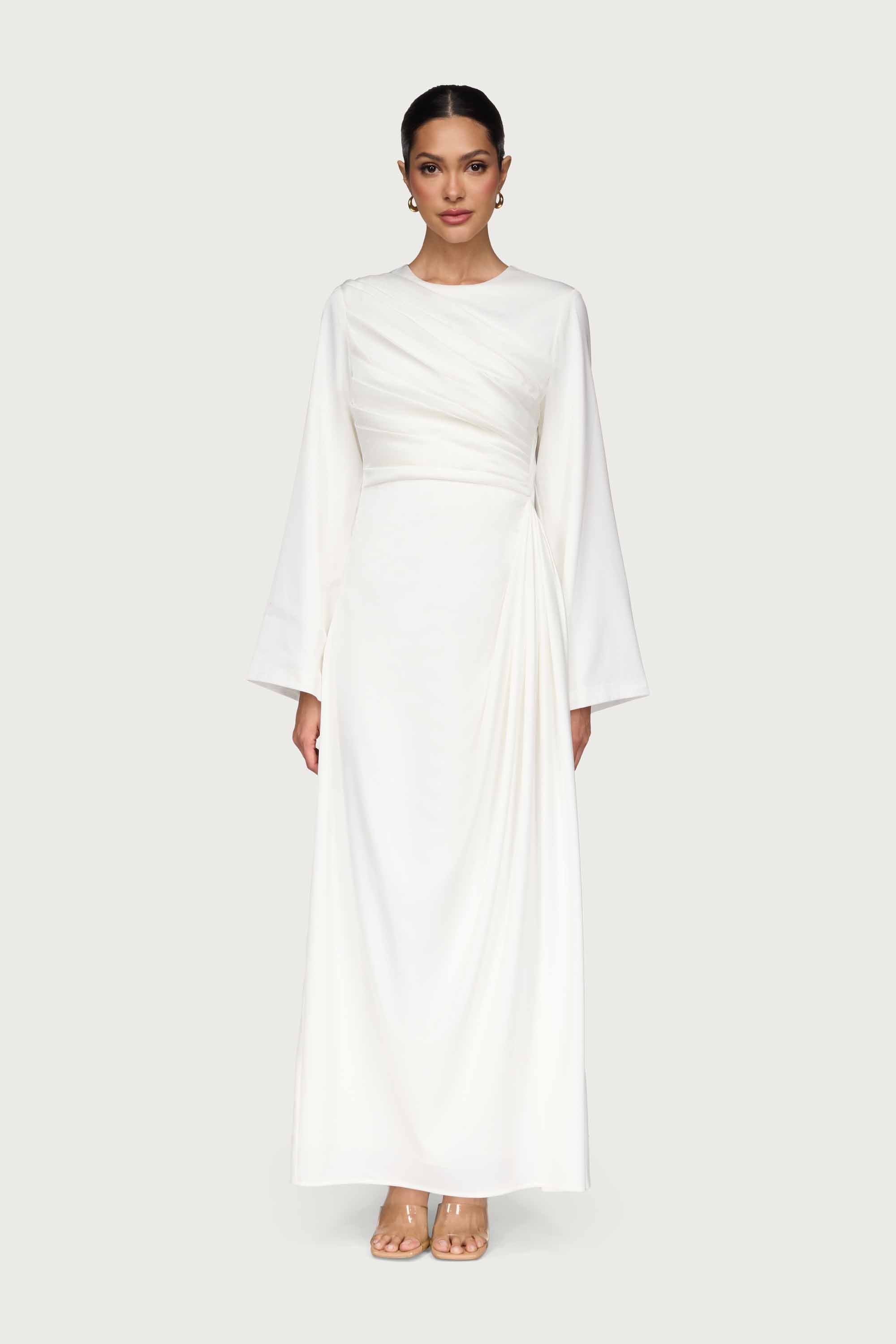Satin Asymmetric Rouched Maxi Dress Satin Asymmetric Rouched Maxi Dress