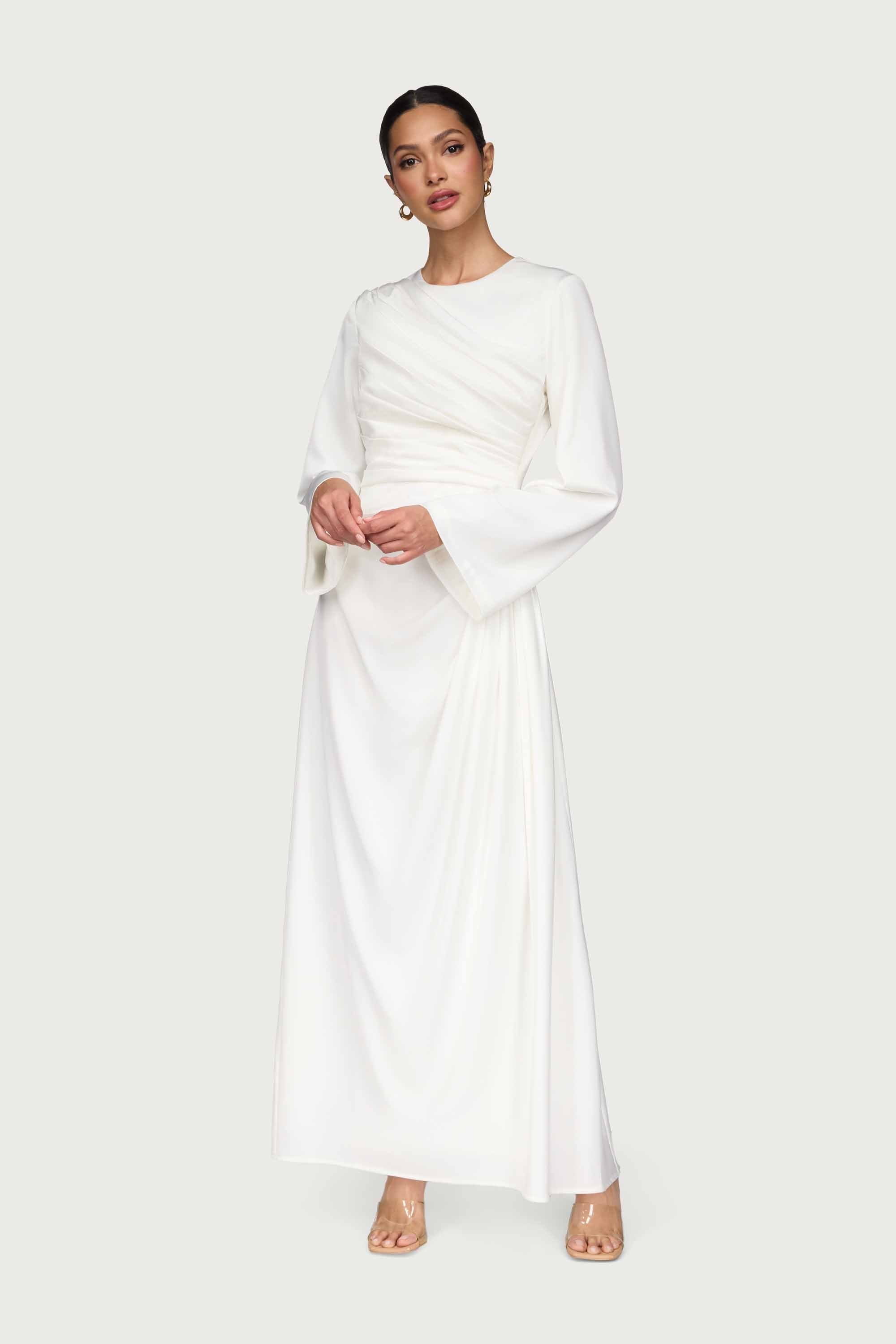 Satin Asymmetric Rouched Maxi Dress Dresses Veiled