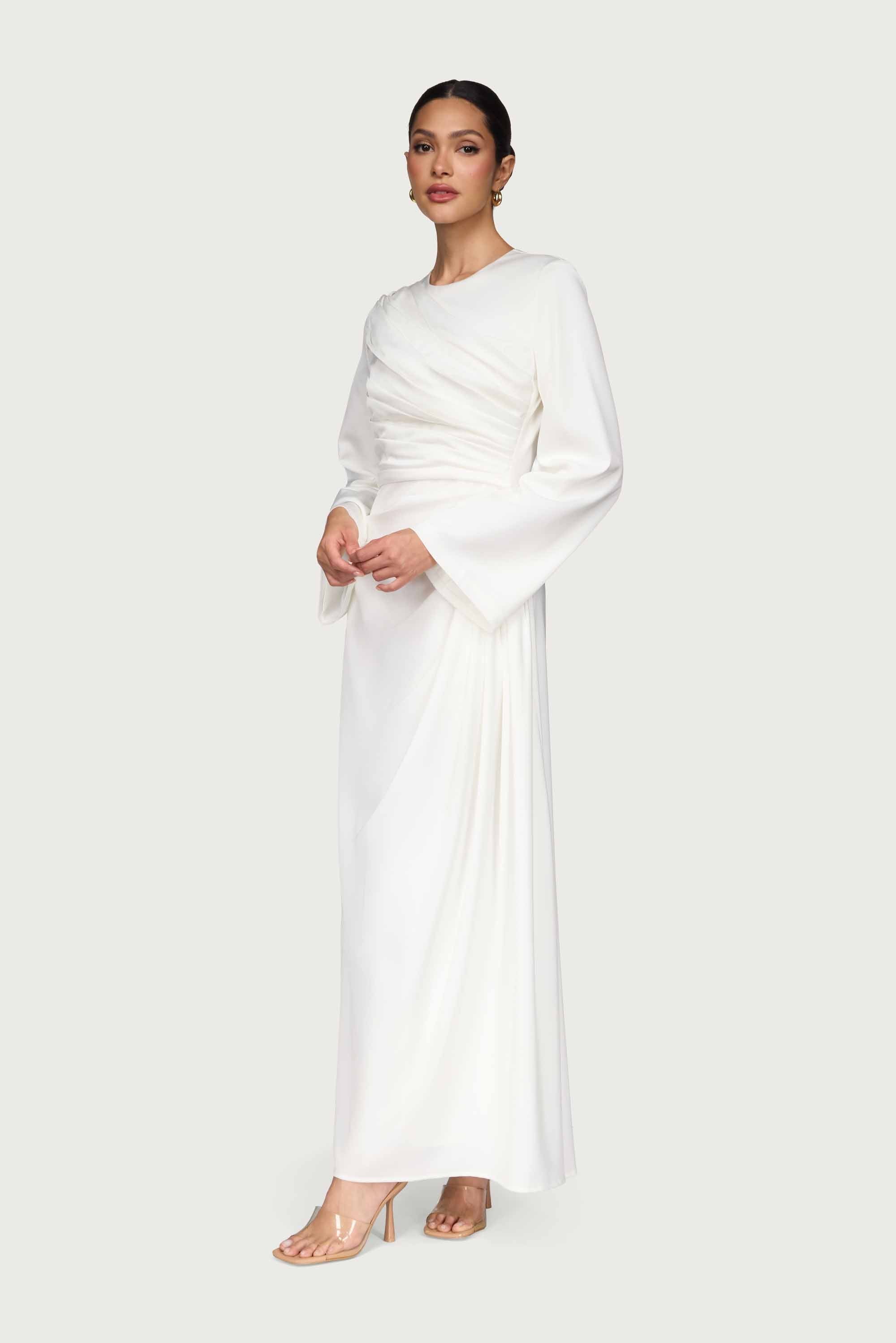 Satin Asymmetric Rouched Maxi Dress Dresses Veiled