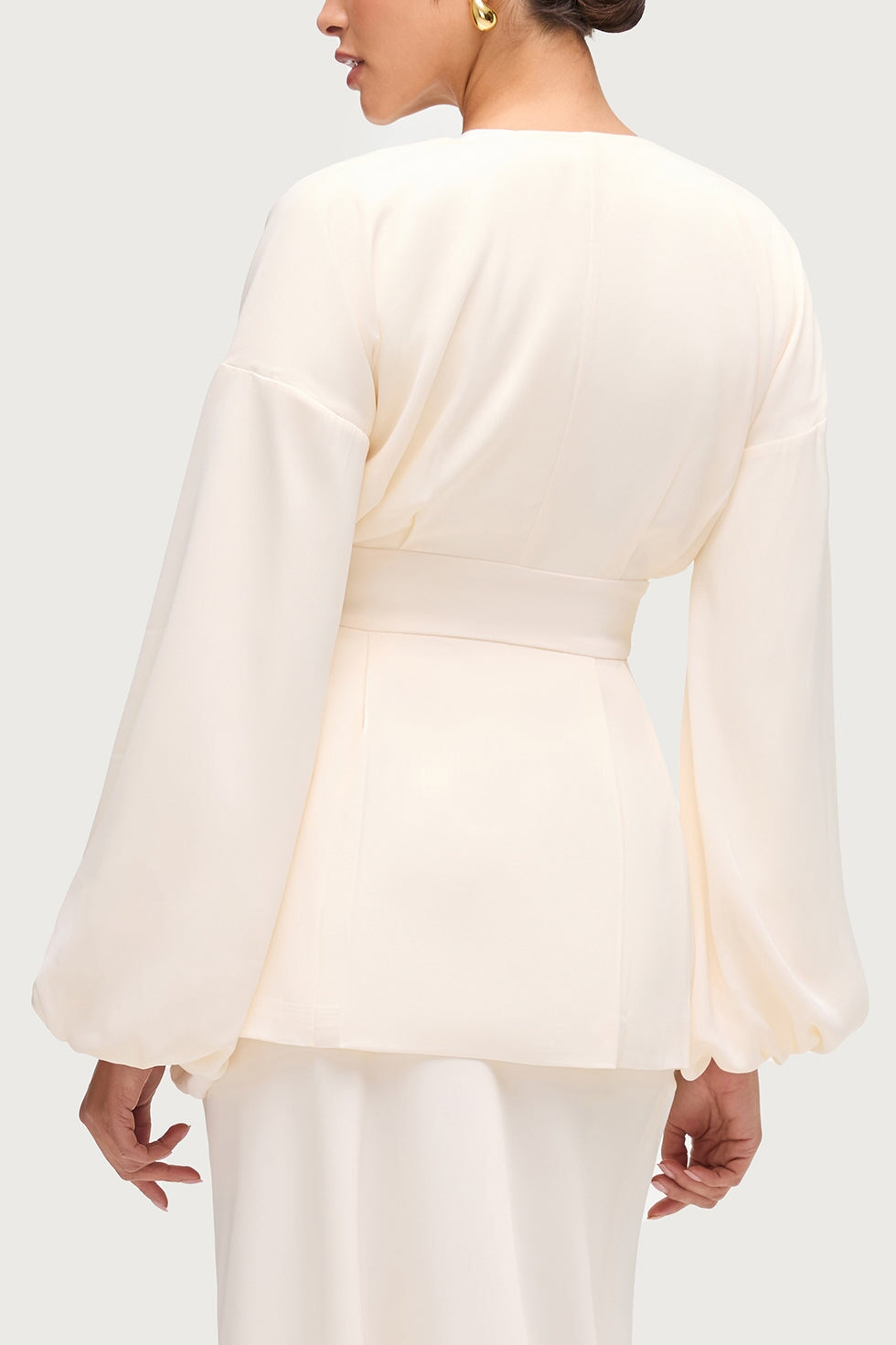 Satin Cardigan Top - Ivory Dresses Veiled