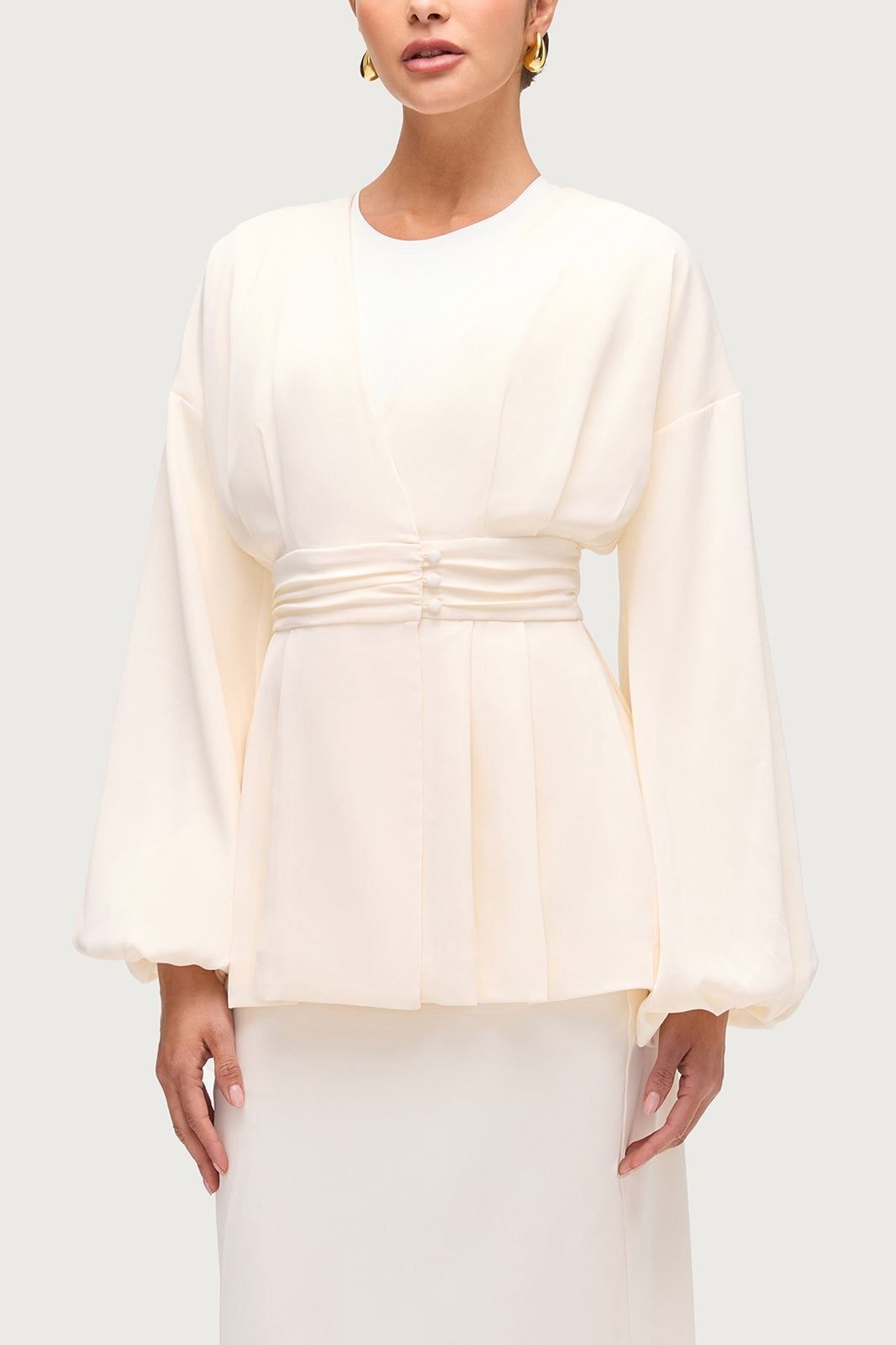 Satin Cardigan Top - Ivory Dresses Veiled
