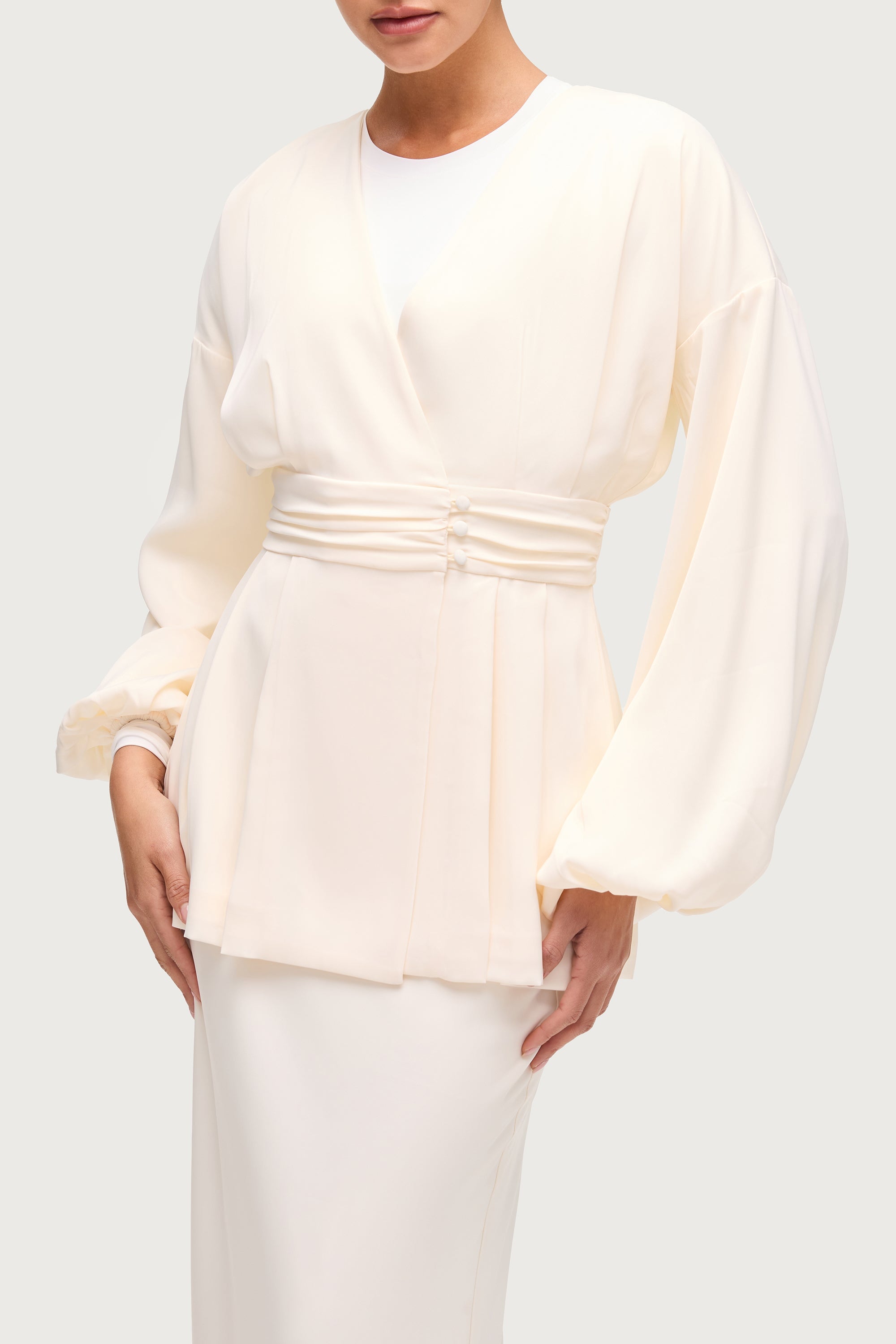 Satin Cardigan Top - Ivory Dresses Veiled
