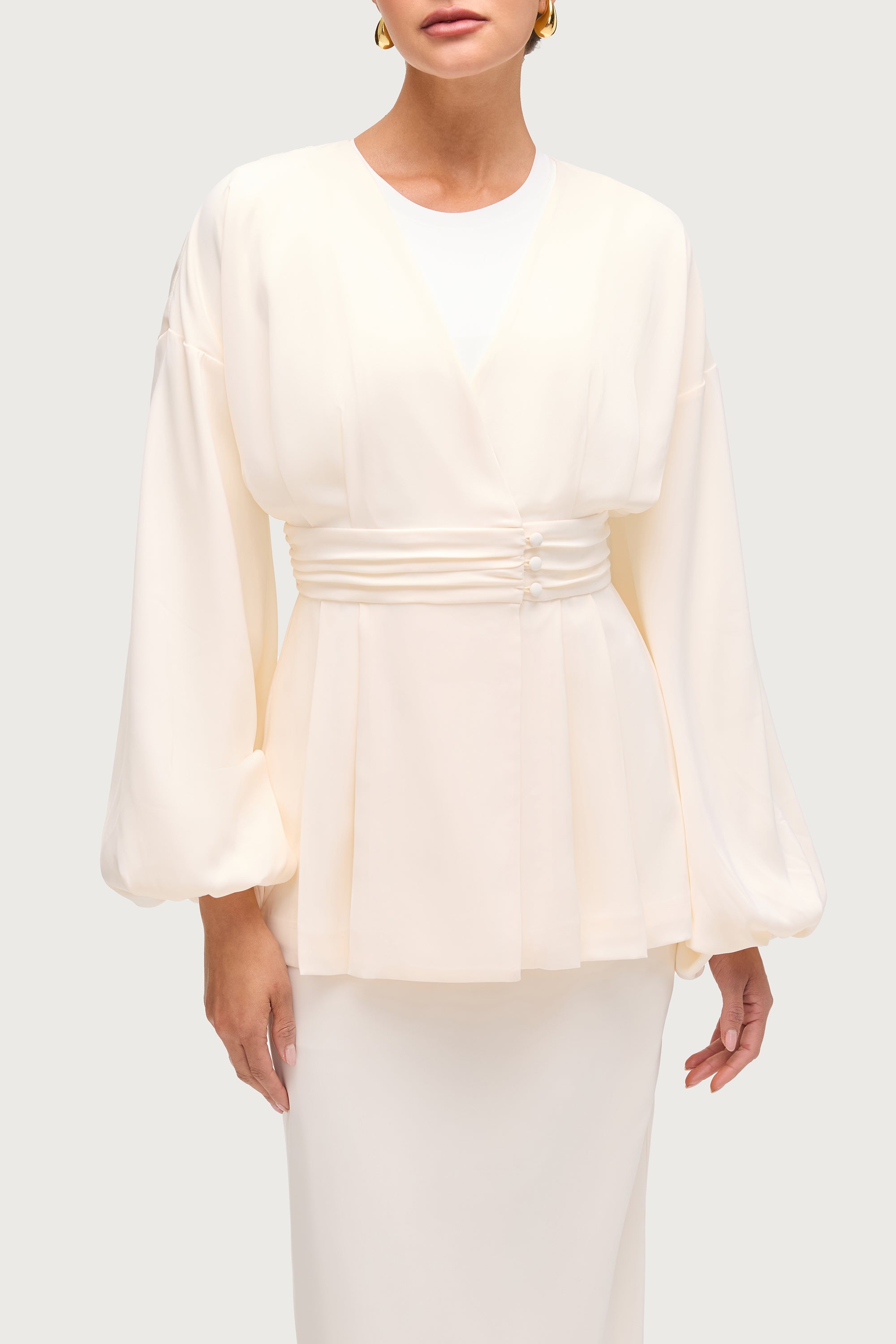 Satin Cardigan Top - Ivory Dresses Veiled