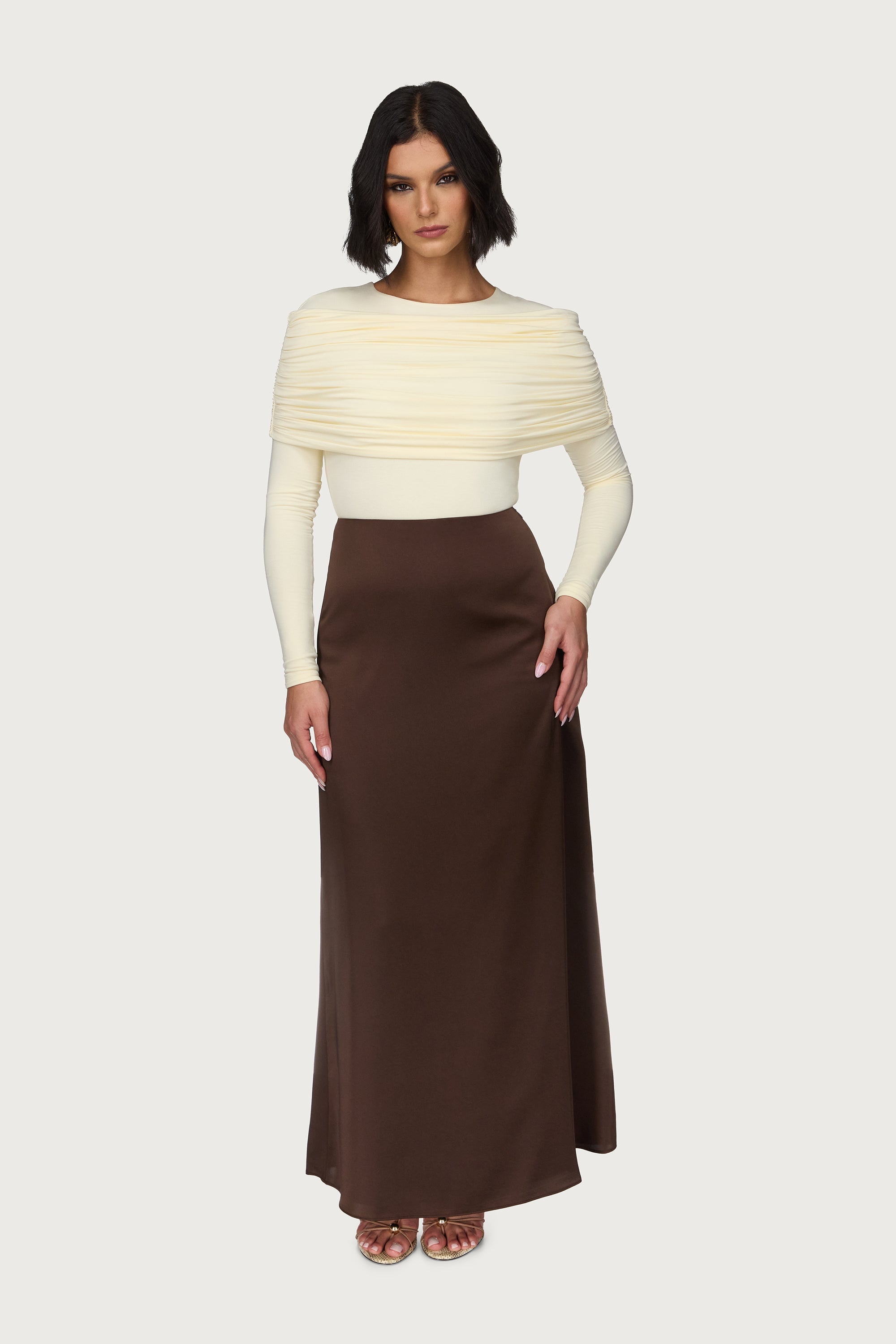 Satin Maxi Skirt - Qahwah Abayas Veiled