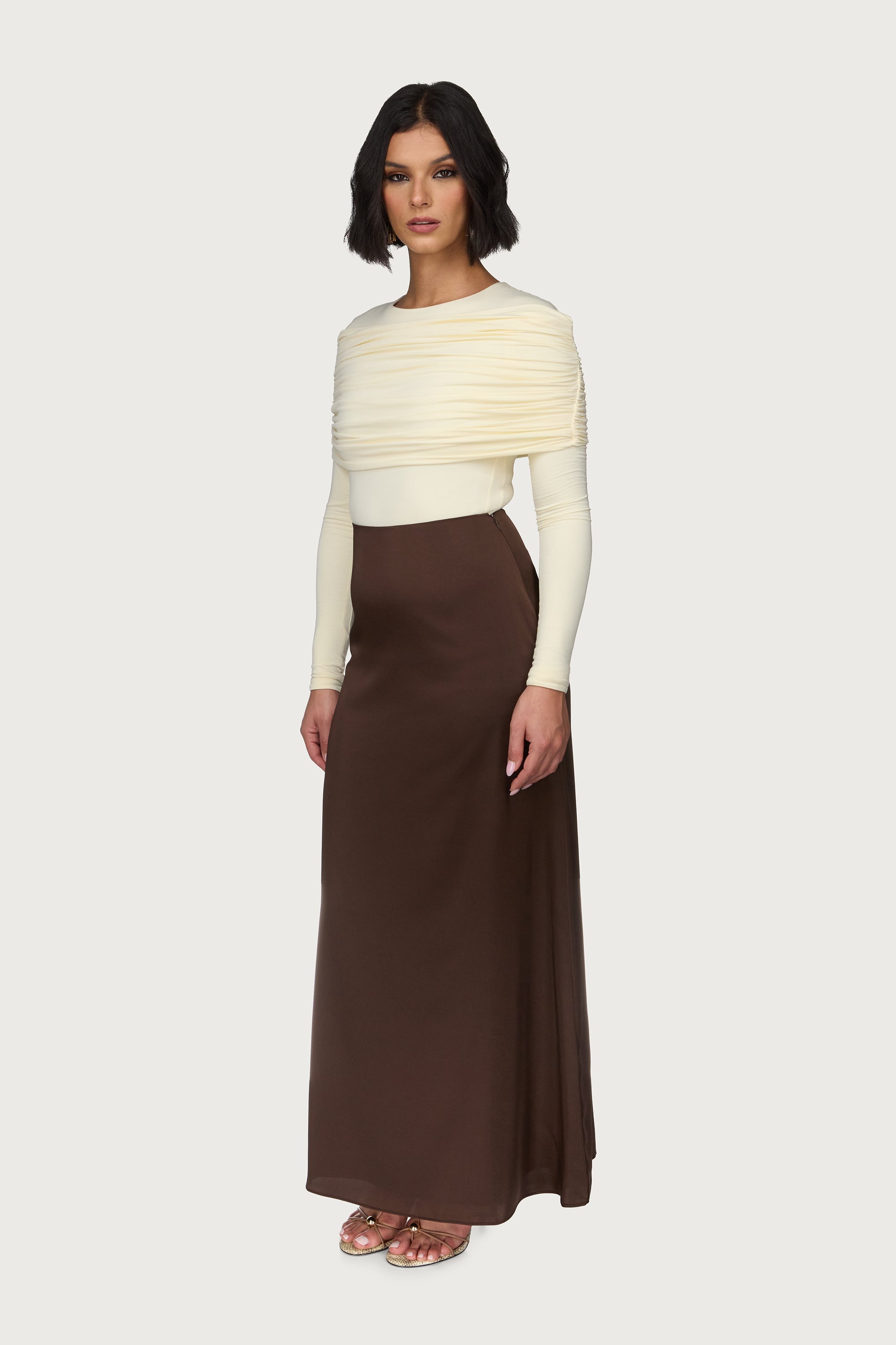 Satin Maxi Skirt - Qahwah Abayas Veiled