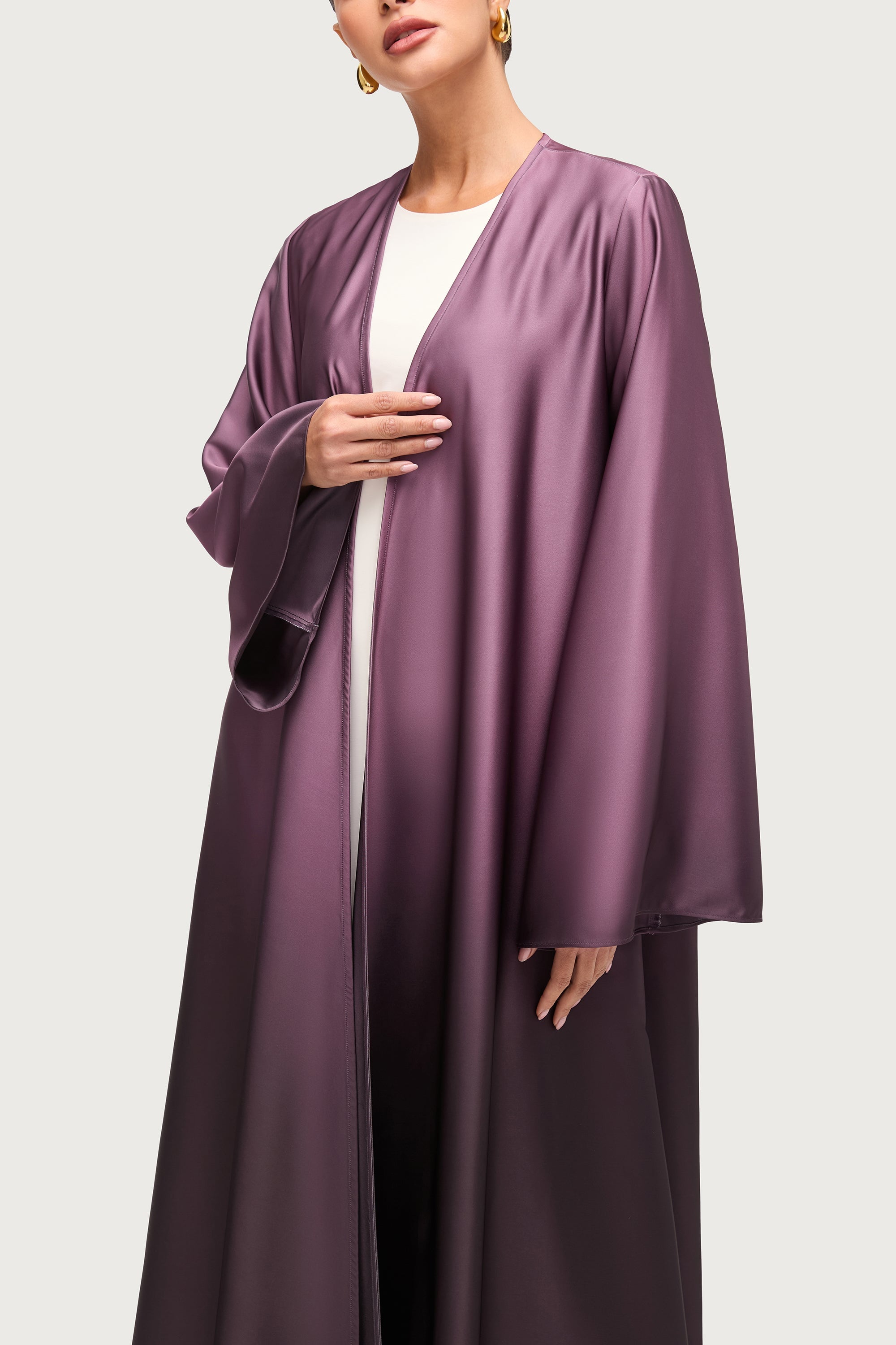 Satin Ombre Open Abaya - Chocolate Plum Abayas Veiled
