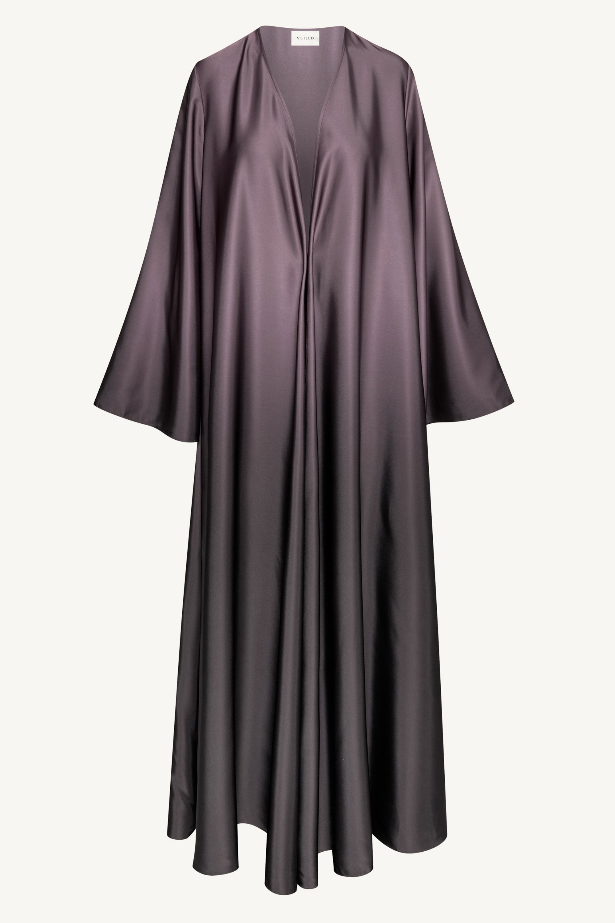 Satin Ombre Open Abaya - Chocolate Plum Abayas Veiled
