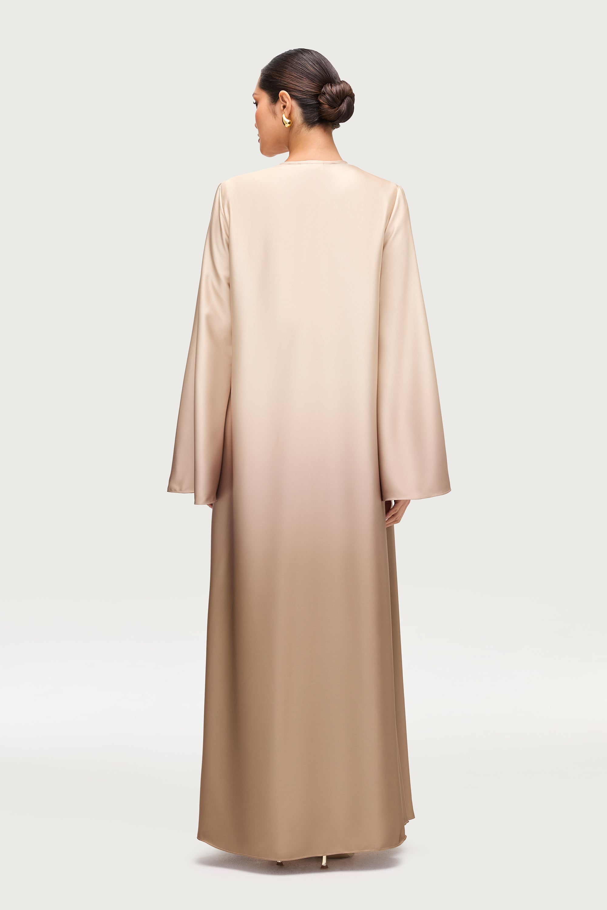 Satin Ombre Open Abaya - Cocoa Creme Abayas Veiled