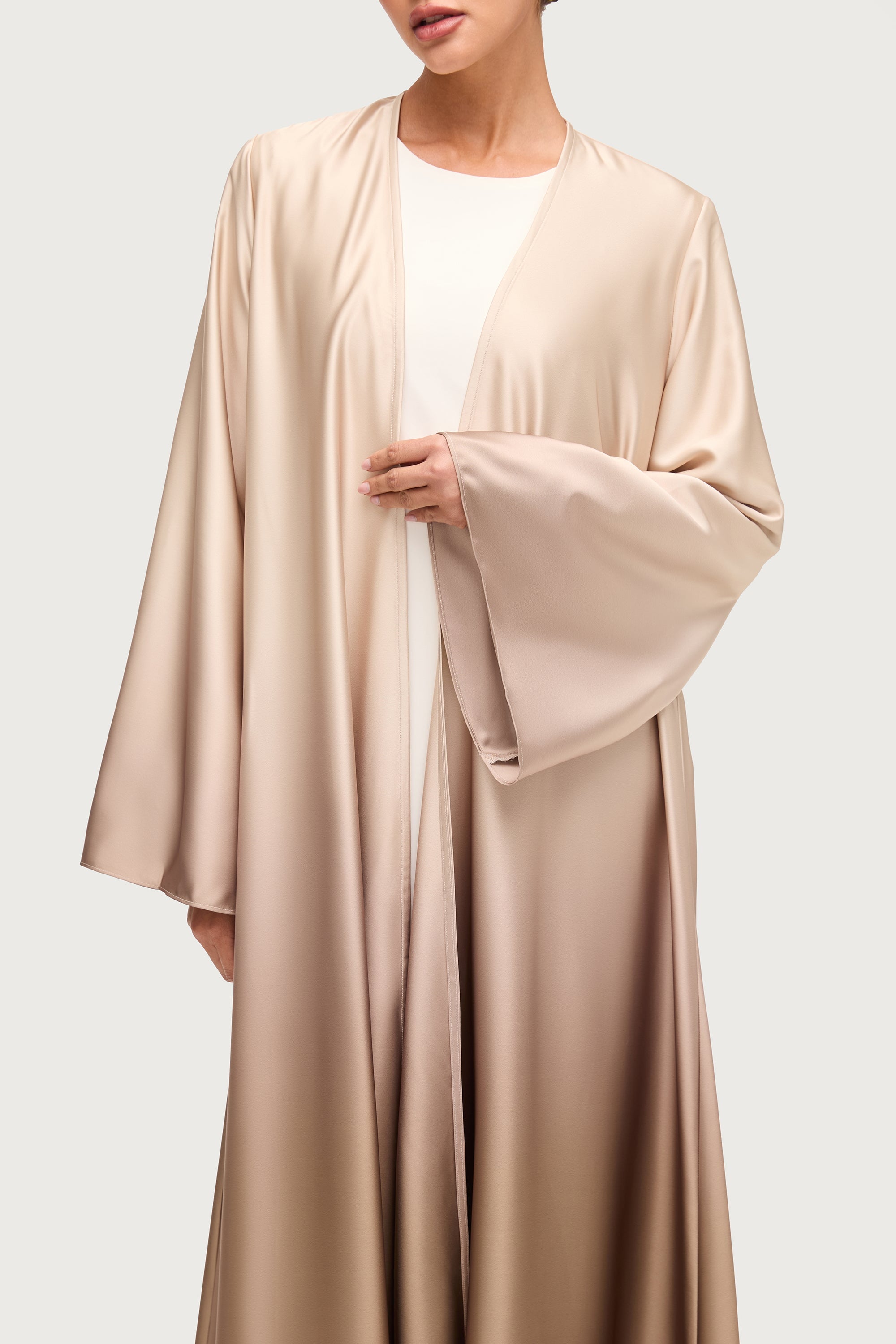 Satin Ombre Open Abaya - Cocoa Creme Abayas Veiled