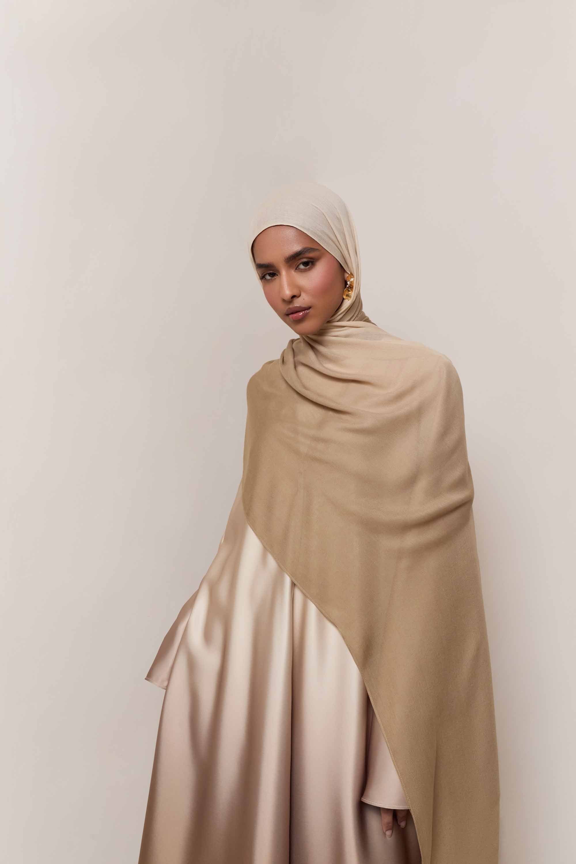 Satin Ombre Open Abaya - Cocoa Creme Abayas Veiled