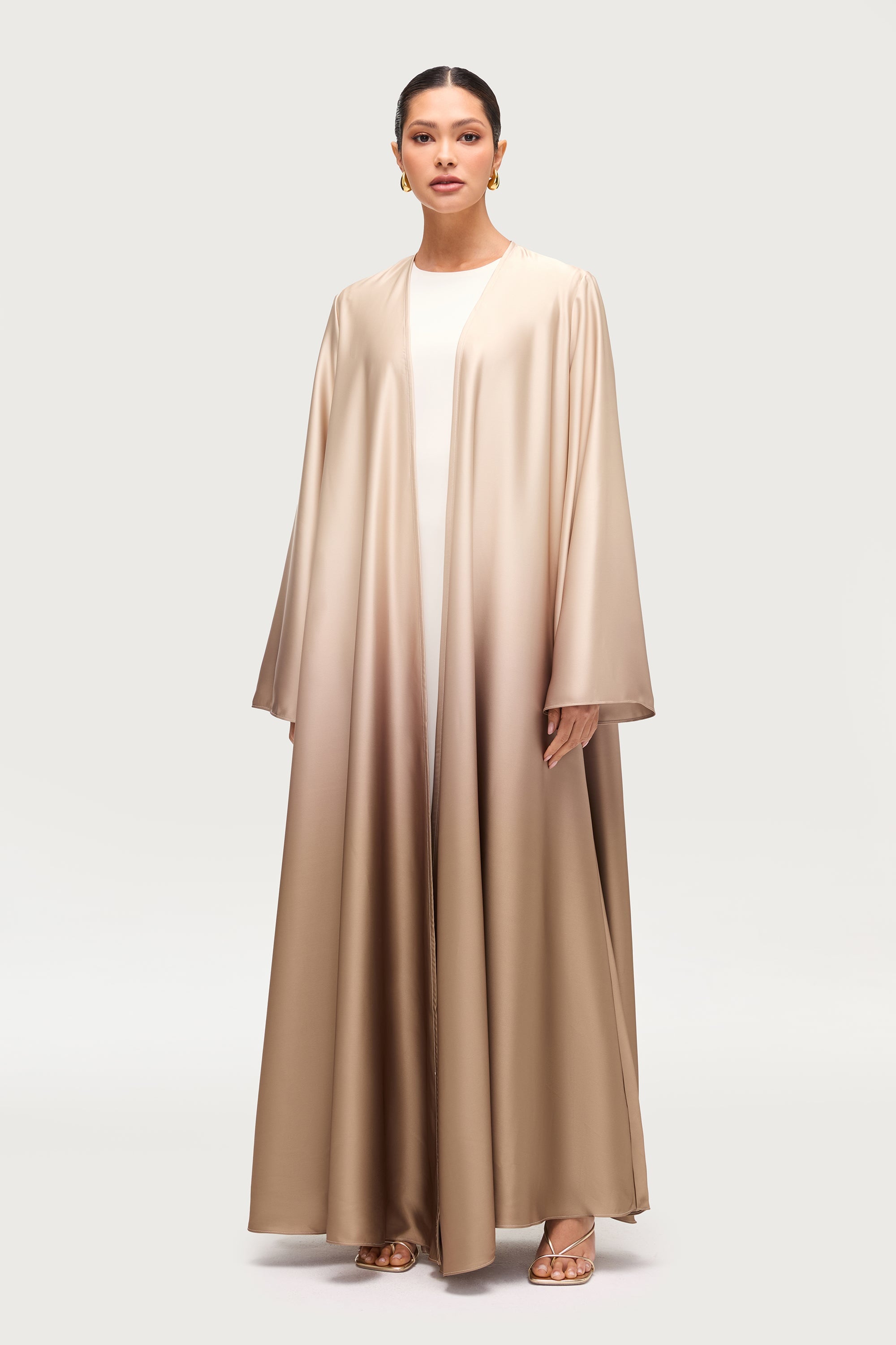 Satin Ombre Open Abaya - Cocoa Creme Abayas Veiled